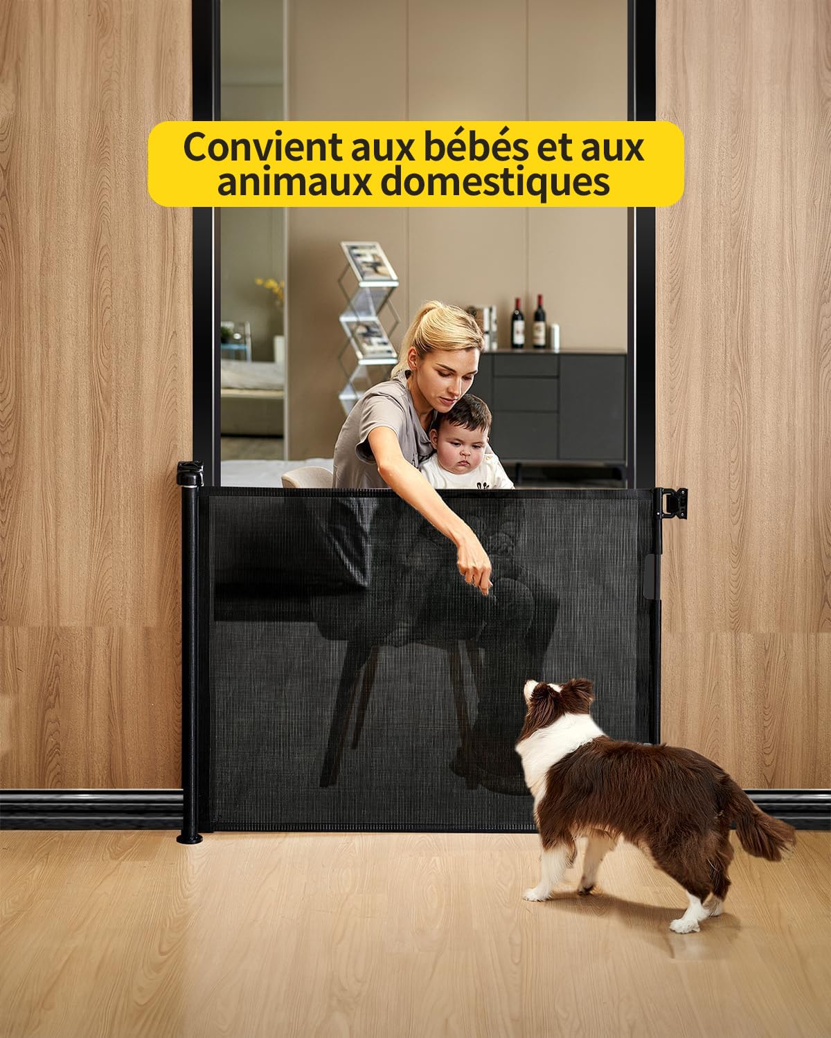 Barriere de Securite Enfant bebe Extensible Retractable 0-140cm - Barrière Escalier Enfant et Chien pour Intérieur/Extérieur, Couloirs（Noir）