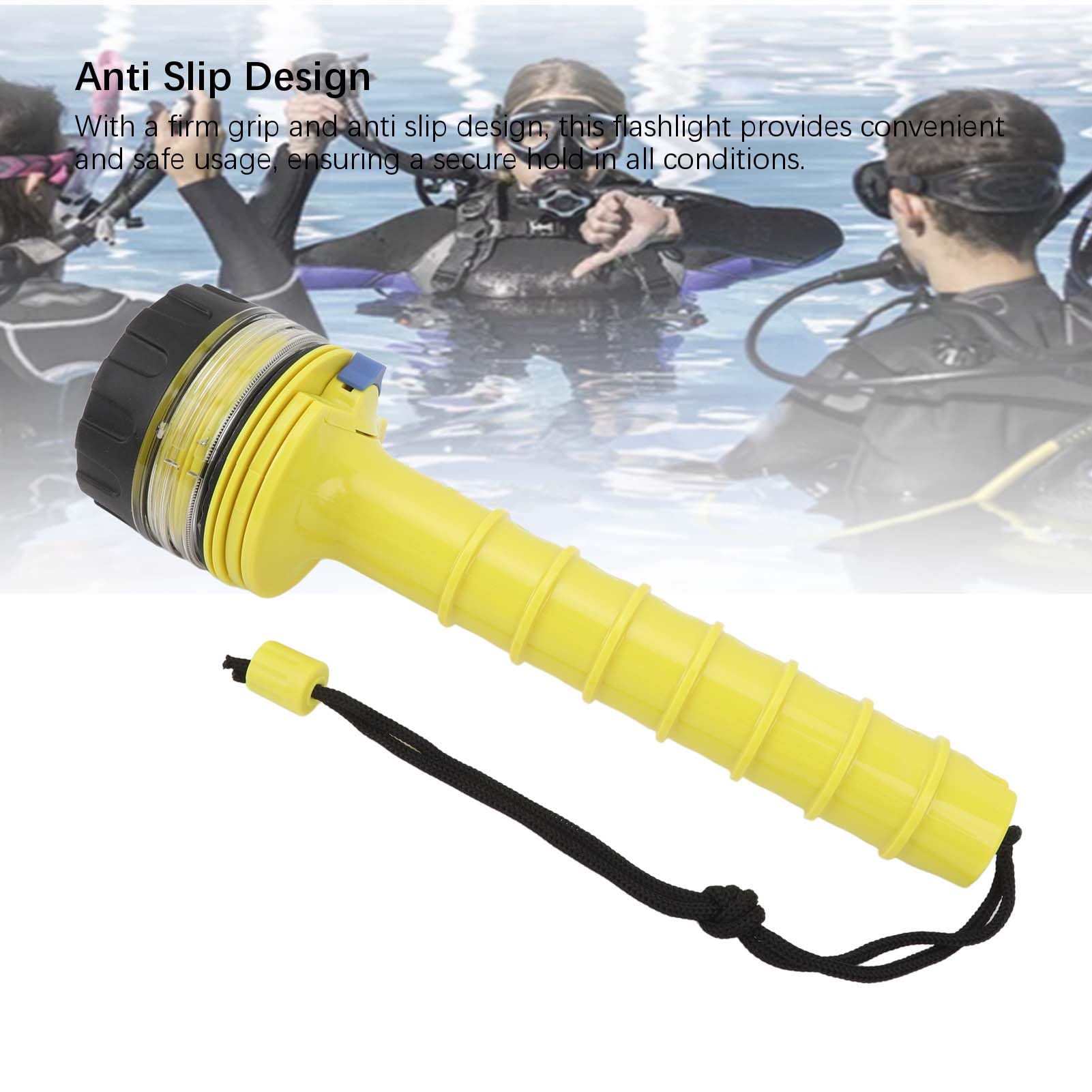 Torcia subacquea Antiscivolo Impermeabile LED Torcia sommergibile Potente luce brillante per immersioni subacquee Campeggio Avventure notturne Giallo