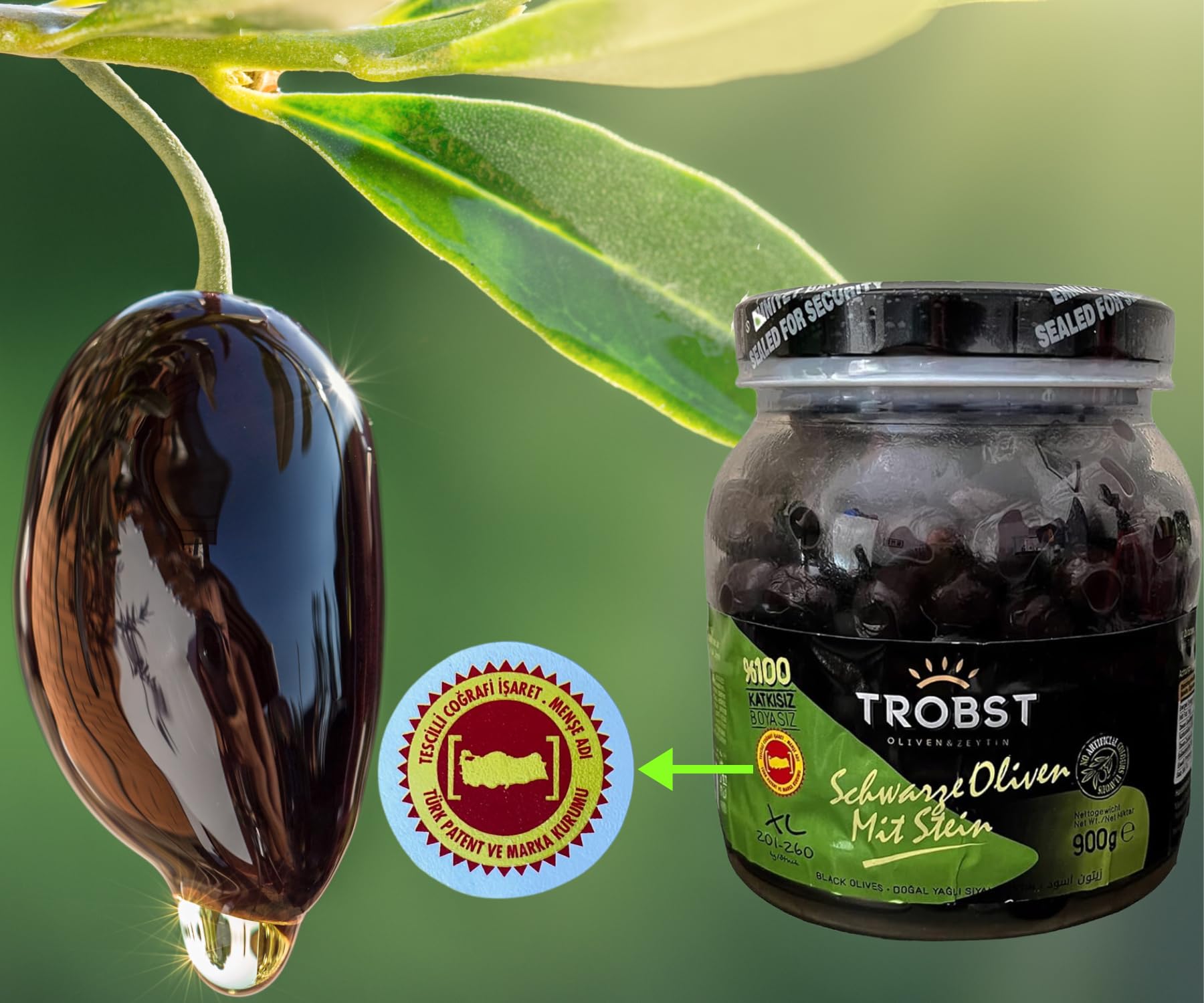 TROBST Schwarze Oliven 6x900 Gr Large mit Stein, Gemlik Olive, eingelegt in Salzlake, echte Tafelolive, Natürlich Gereift und Fermentiert, Aromatisch (6er Pack - 6 x 900 Gramm)