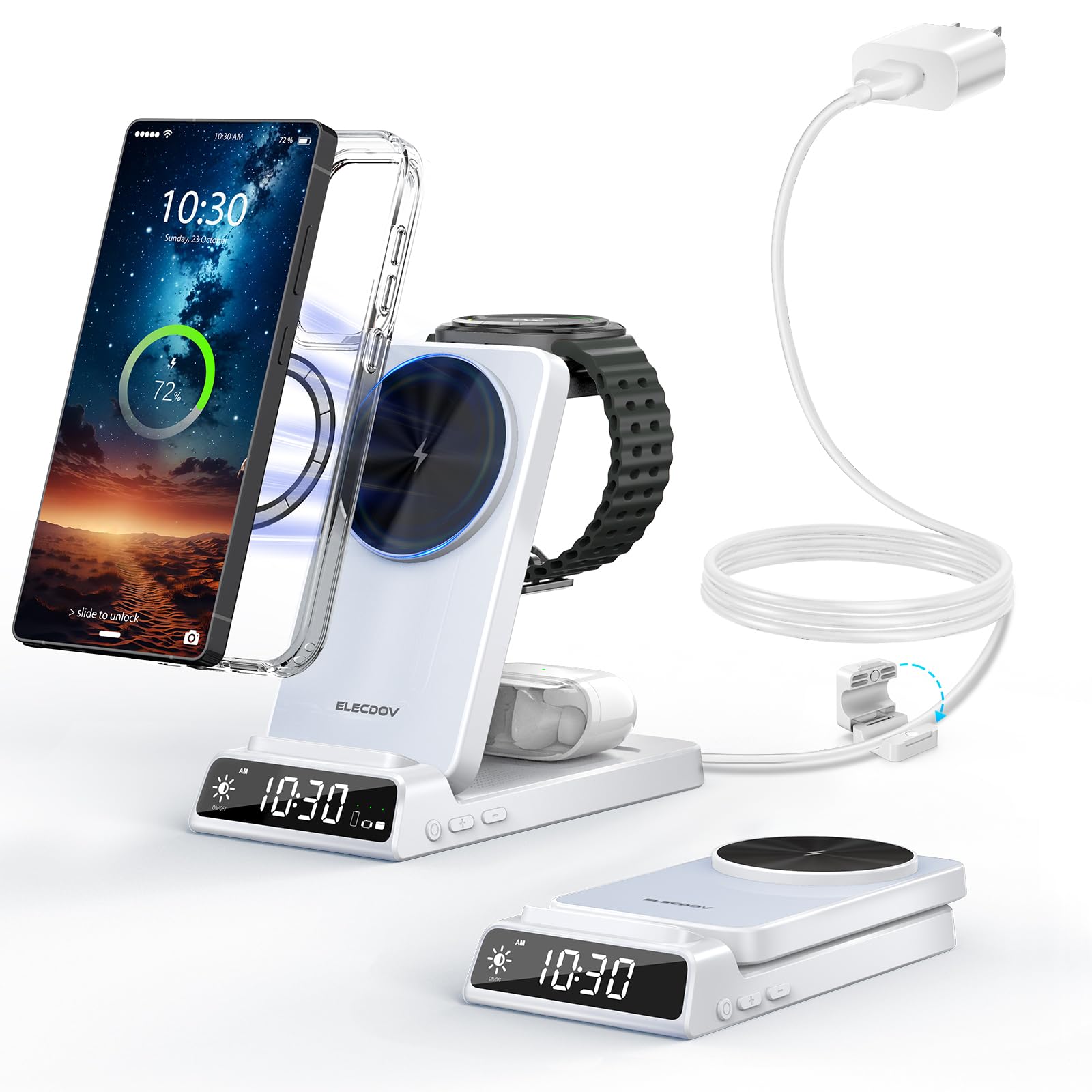Magnetisches Kabelloses Ladegerät für Samsung, 3 in 1 Mag Safe Ladestation für Samsung Galaxy Z Fold/Flip 7/S26 Ultra/S25, Faltbares Ladegerät für Galaxy Watch Ultra/8, Galaxy Buds