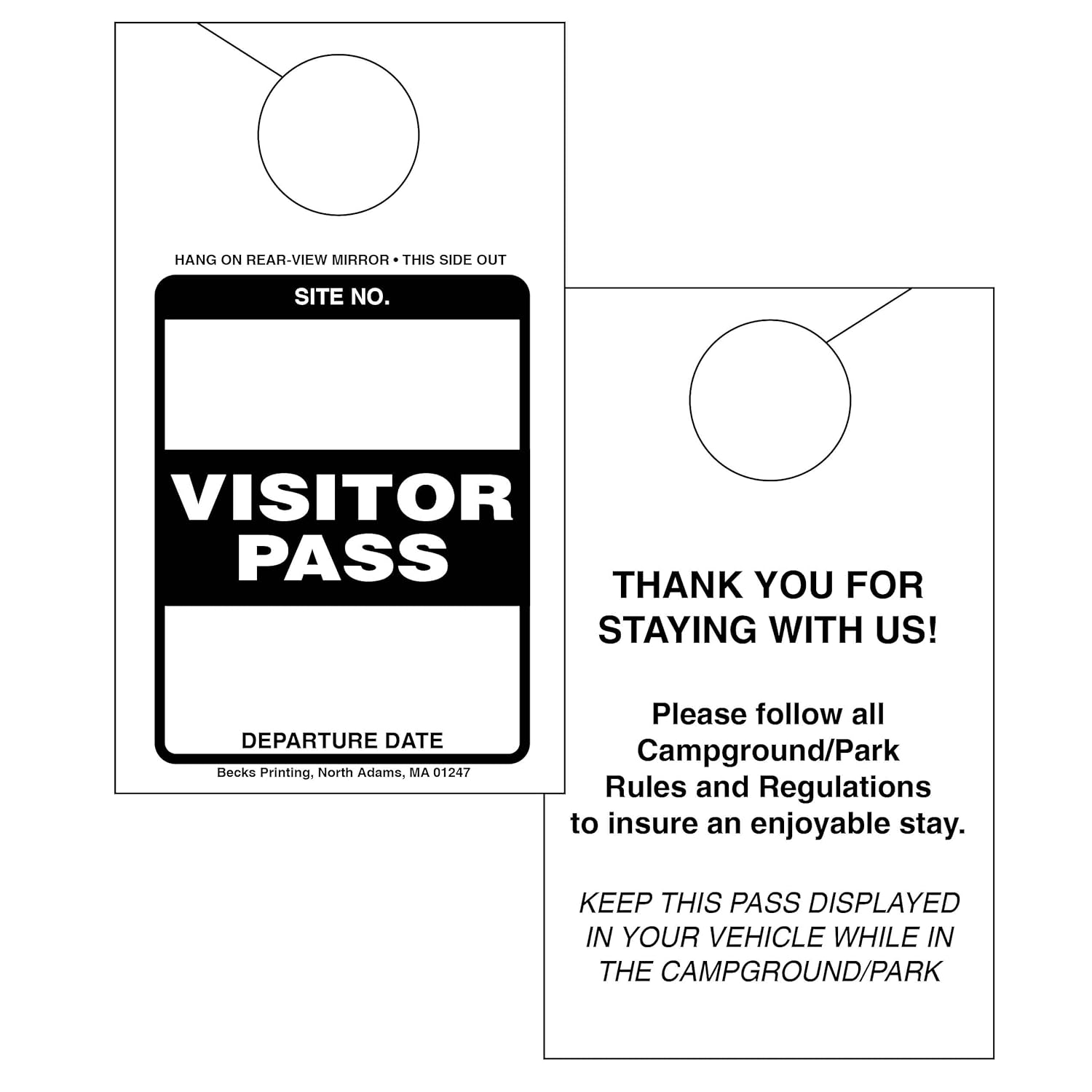 Visitor Pass Parking Permit Rearview Mirror Hang Tag for Campgrounds RV Parks Trailers Campers Site Tags (Green, 500)