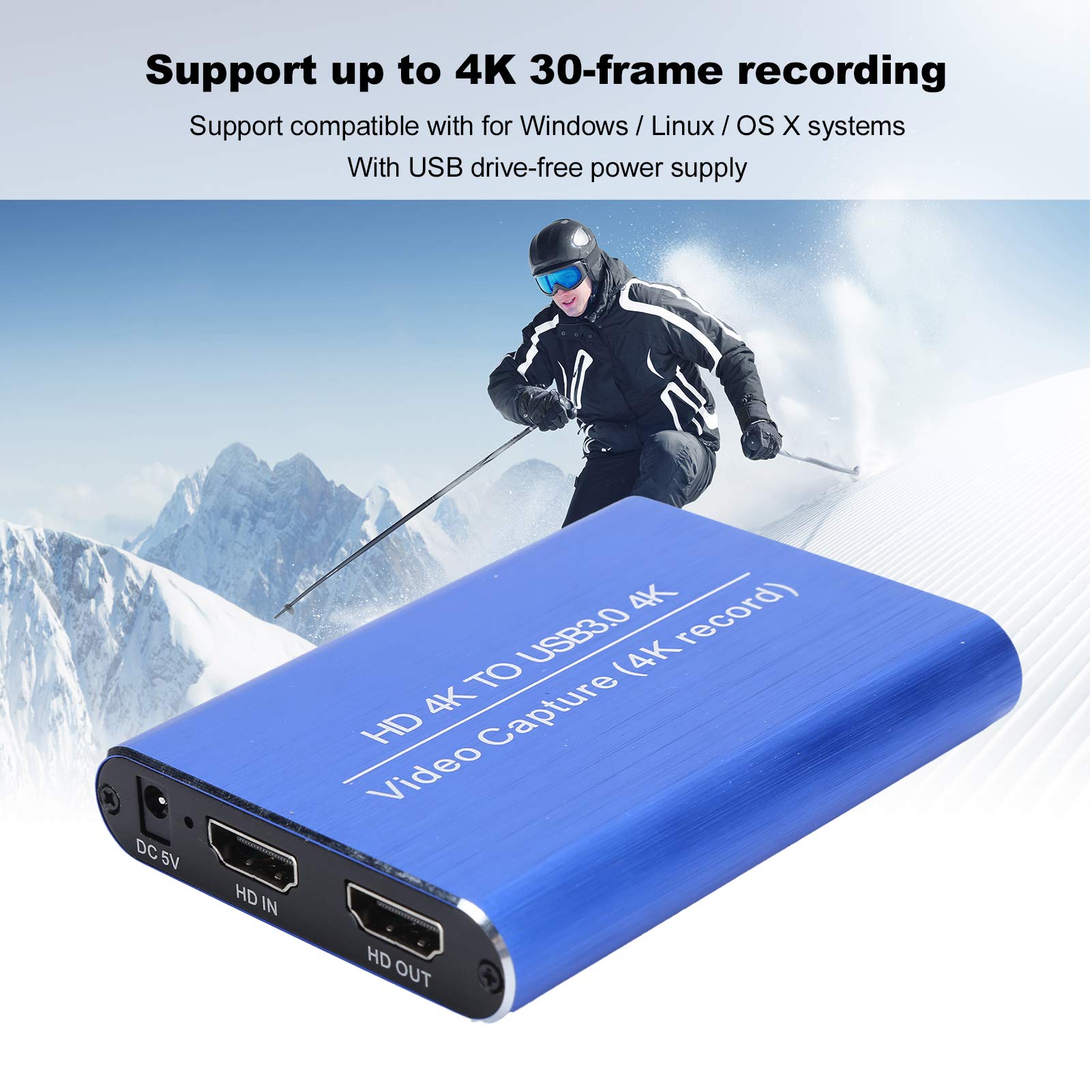 Ejoyous Grabación de Juegos Caja de Transmisión en Tarjeta de Captura de Video de Aleación de Aluminio USB 3.0 4K 30 Grabación 1080P 60FPS Grabadora con Entrada de Micrófono para Jugadores Streamers