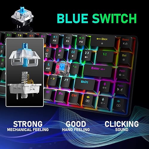 Miniatura 3 de Combo de teclado mecánico y mouse con cable 65% para juegos, mini 68 teclas, retroiluminación RGB, ligero RGB 6400DPI Honeycomb Optical Mouse Pad