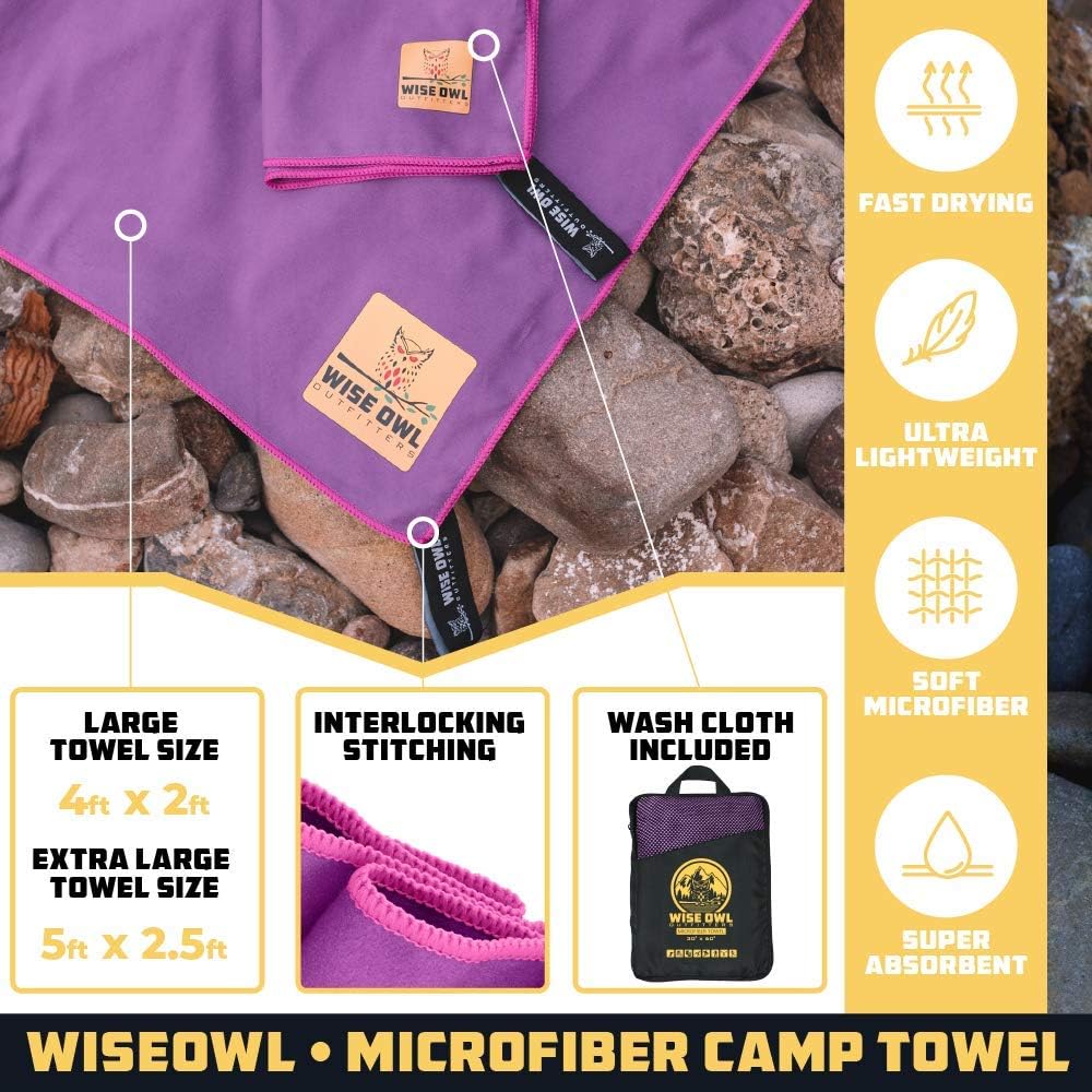Wise Owl Outfitters Camping Travel Towel - Ultra Soft Compact Quick Dry Microfiber Fast Drying Fitness Beach Hiking Yoga Travel Sports Backpacking : Sports & Outdoors