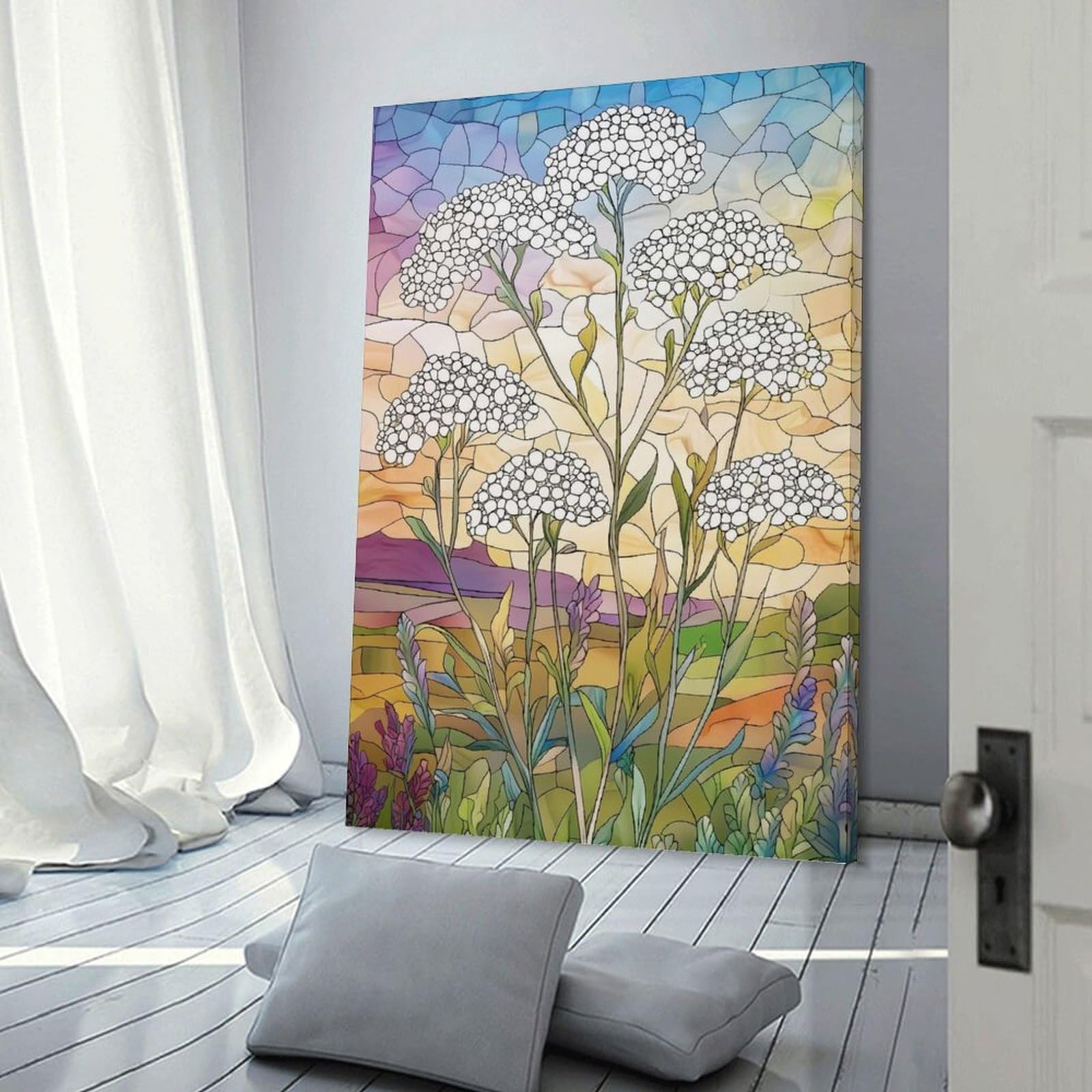 Junmoney Home Decor Wall Art Stained Glass Wildflowers, 24x36inch(60x90cm), for Workspace Walls, Study Corners Or Bedrooms, A Smart Decor Choice for Study Walls