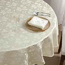 Romanstile Round Tablecloth 160 cm Cream Washable Luxurious Jacquard Damask Flowers Water-Repellent Table Cloth Table Cloth Spring Decoration for Easter, Party, Dining Room, Restaurant, Outdoor