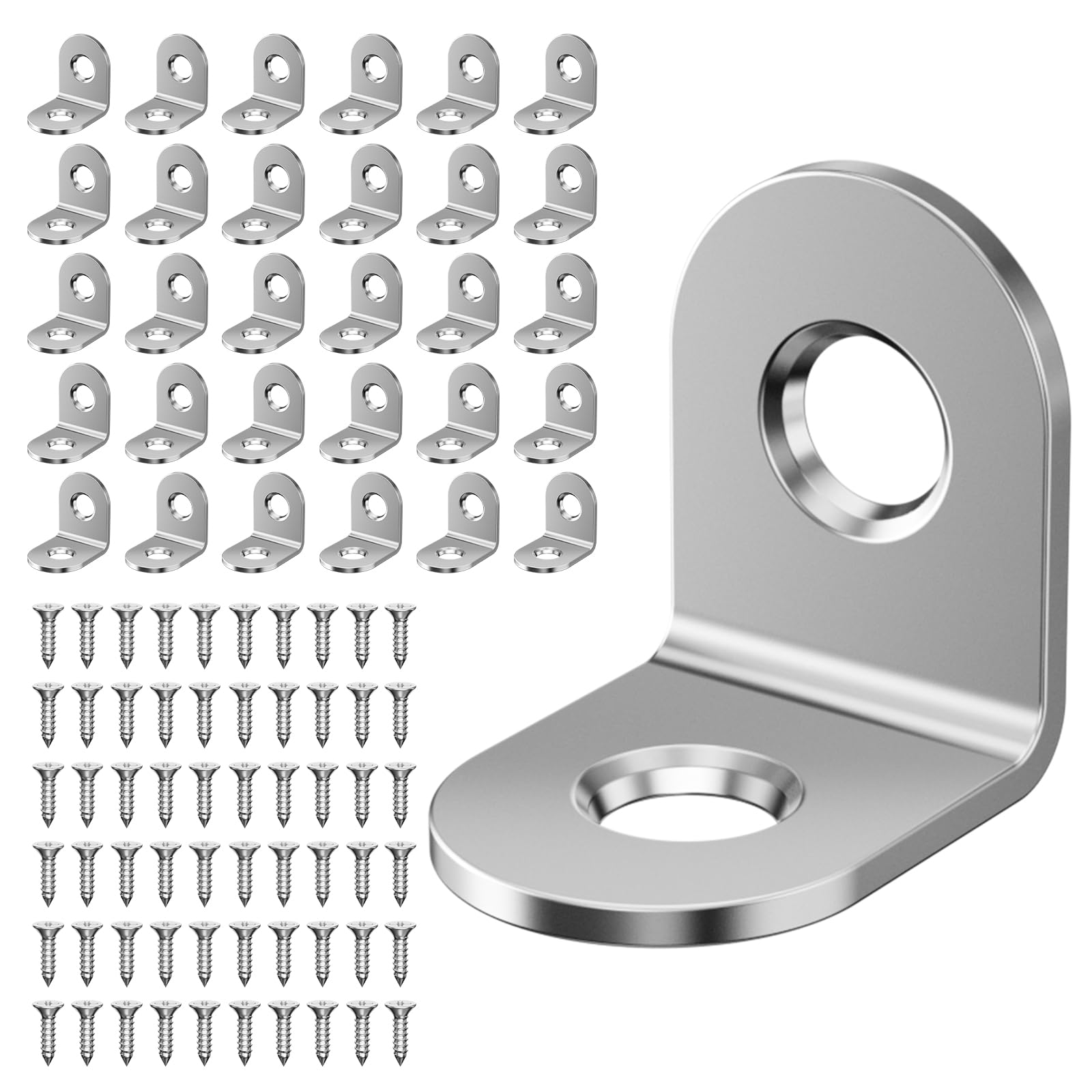 Squadrette Angolari, 30 Pezzi 20 x 20 mm Staffe Angolari inox, Staffe Angolari Per Legno 90 Gradi, Staffe A L per Mobili, Scaffali, Tavoli, Rinforzo Resistente per Mensole e Ripiani Argento