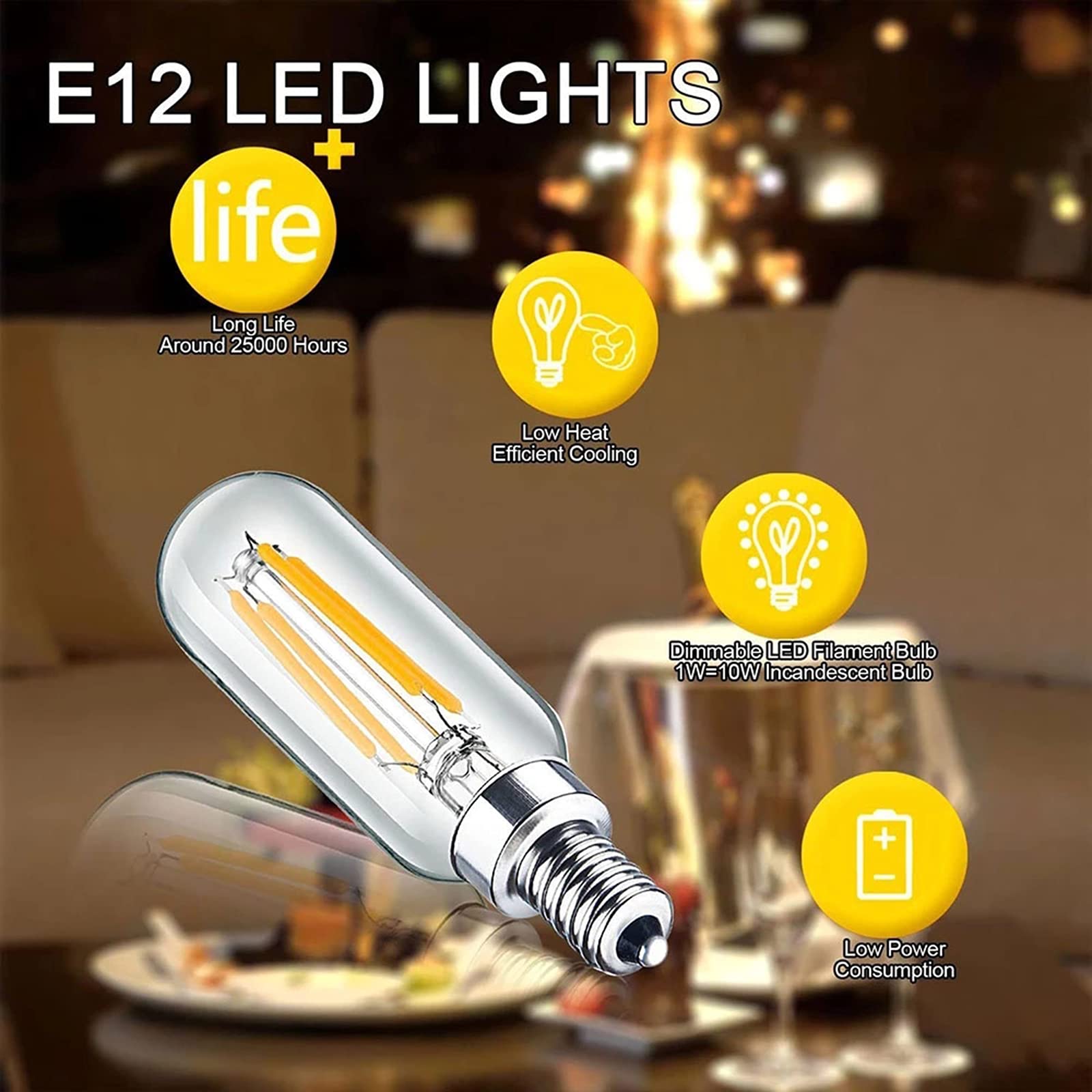 E12 Base LED Bombilla T25 4W Lámpara Espiral Tubular 3000K White cálido 5000k luz de día 50w Bombilla Equivalente 110V 220V (8 Piezas)