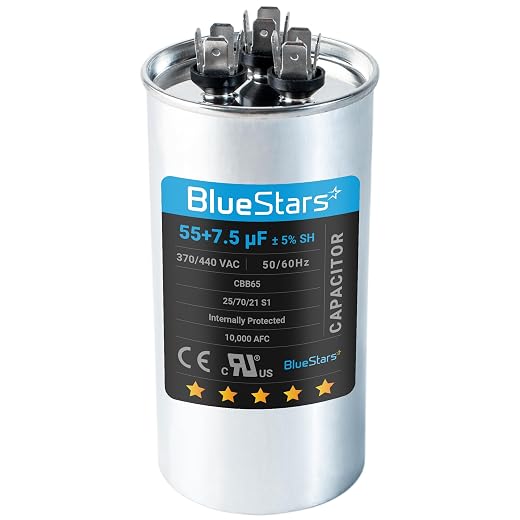 55+7.5 uf MFD ±5% 370 or 440 Volt AC CBB65B Dual Run Round Capacitor - Replacement for Condenser Straight Cool or Heat Pump Air Conditioner
