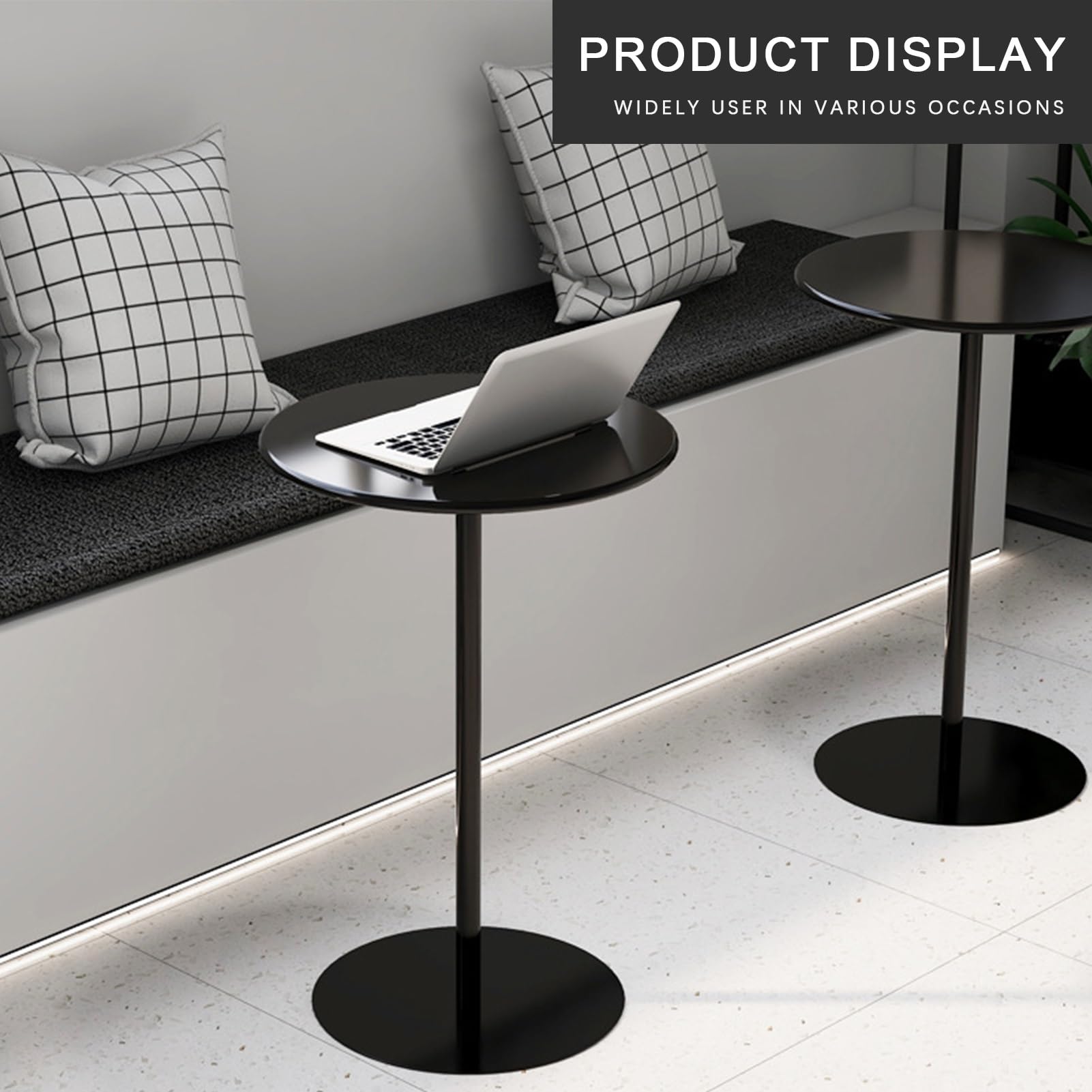 Bistrch Runder Stehtisch 60x60 cm Cocktailtisch mit Metallfuß Schwarzer Pub Esstisch für Zuhause Büro Esszimmer & Lounge Bereich Stilvoller Beistelltisch