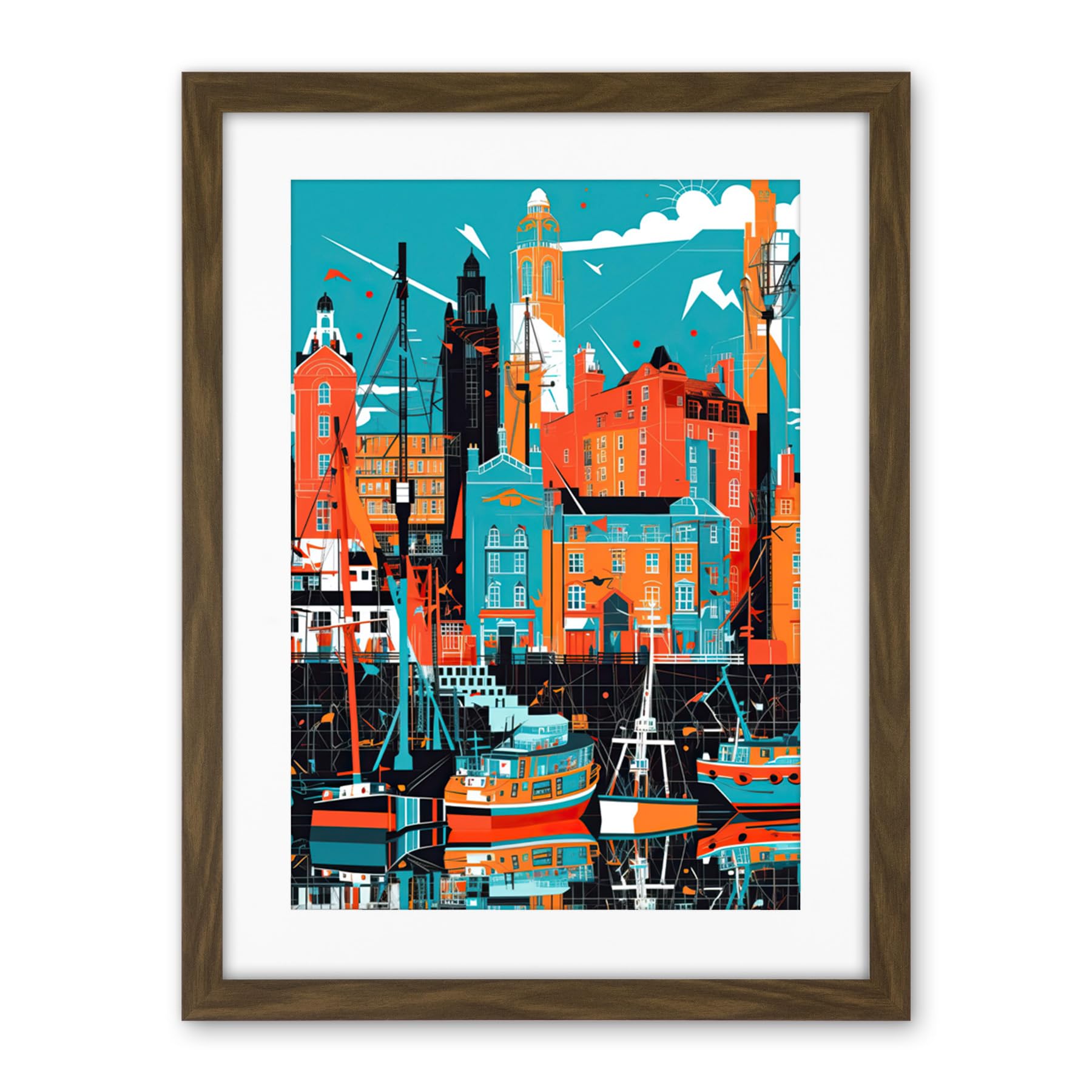 Artery8 Liverpool Royal Albert Dock Waterfront Cityscape Artwork Framed Wall Art Print 18X24 Inch