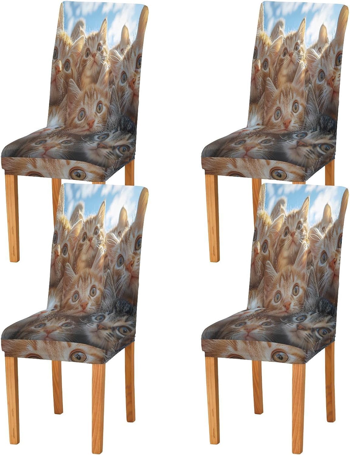ALAZA Chair Covers for Dining Room, Group of Cats Stretch Chair Cover Sets Chair Protector Removable Washable for Ktichen Restaurant Hotel