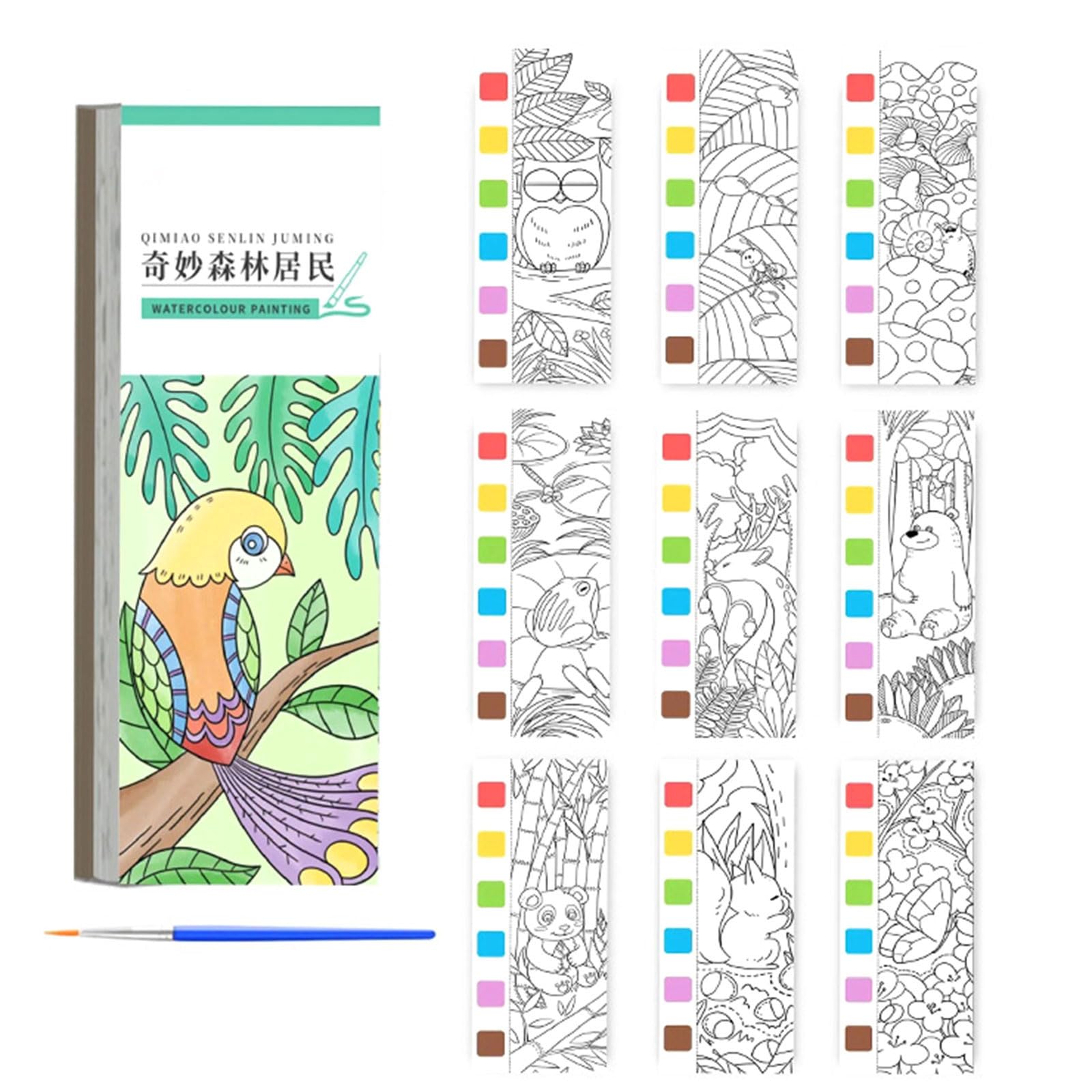 Kaeltsyn Wonderful Forests Childrens Watercolor Painting Book With Built In Water Colors And Paint Brush For Toddler Drawing And Doodling Kids Coloring Book With Watercolor