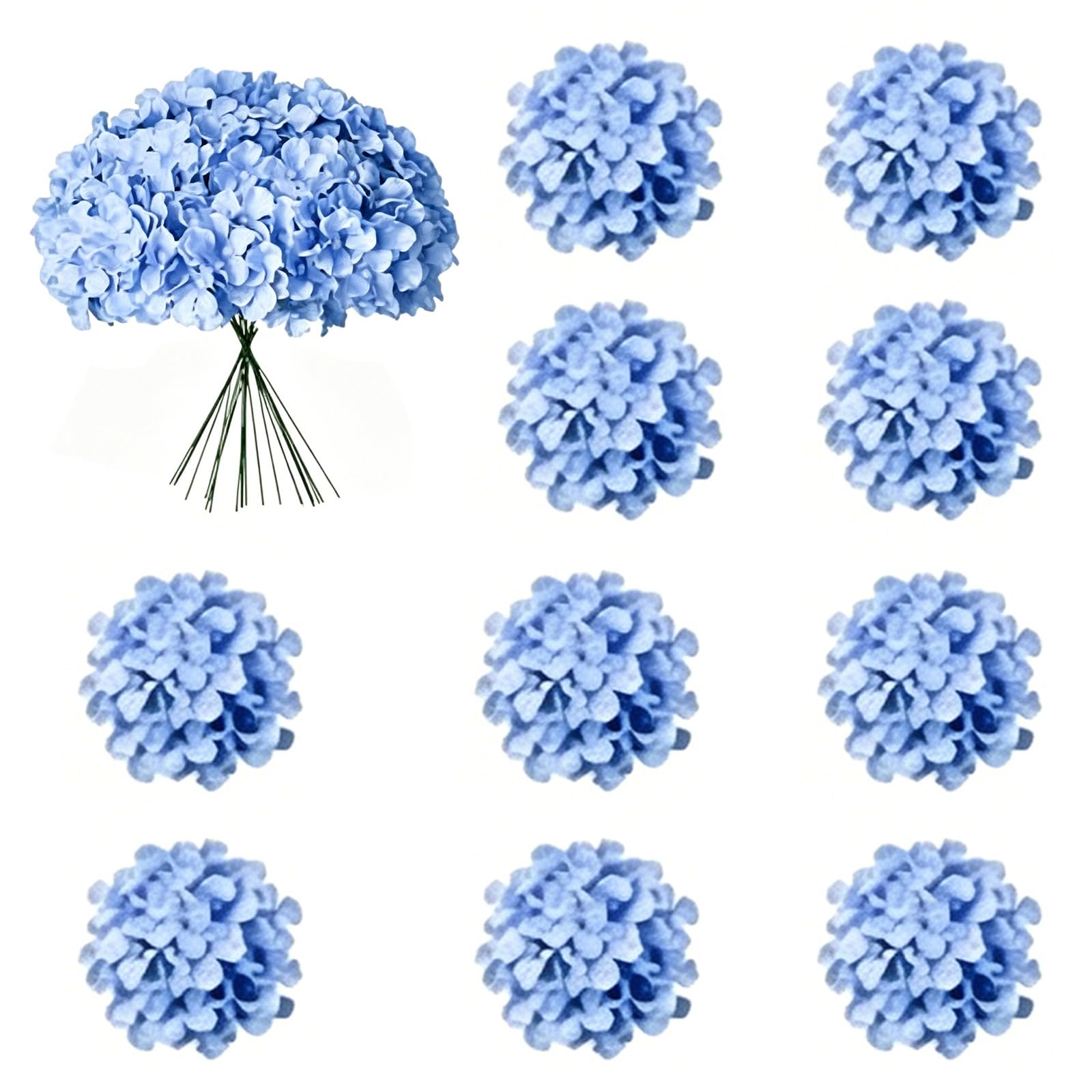 Mekalero 10Pcs Artificial Hortensia Flower with Bendable Wire Stems for Wedding Decoration Party Table Centerpieces Blossomy Decorations