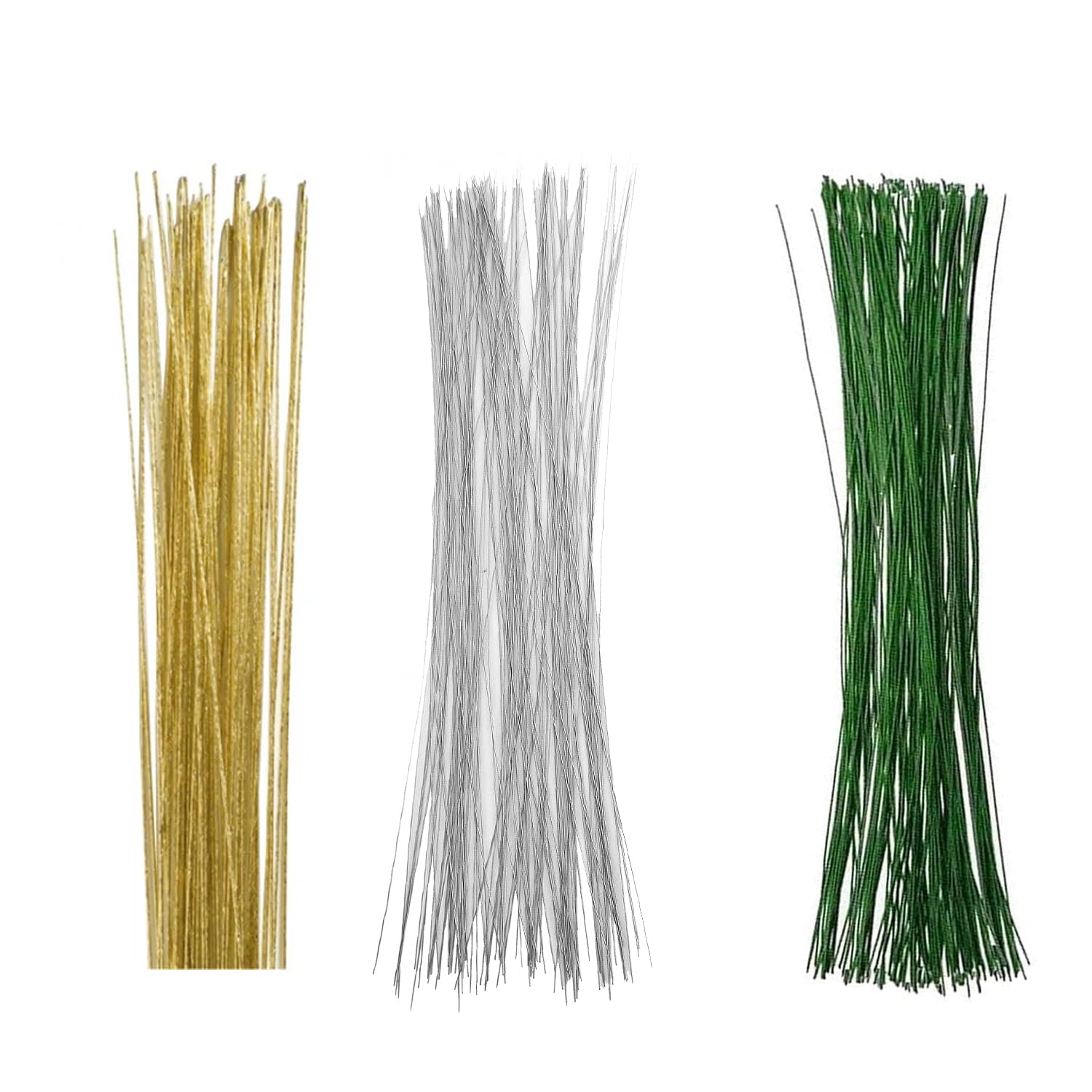 Floral Stem Wire Set for Flower Making – Gold, Silver, Green Pack of 25 Each