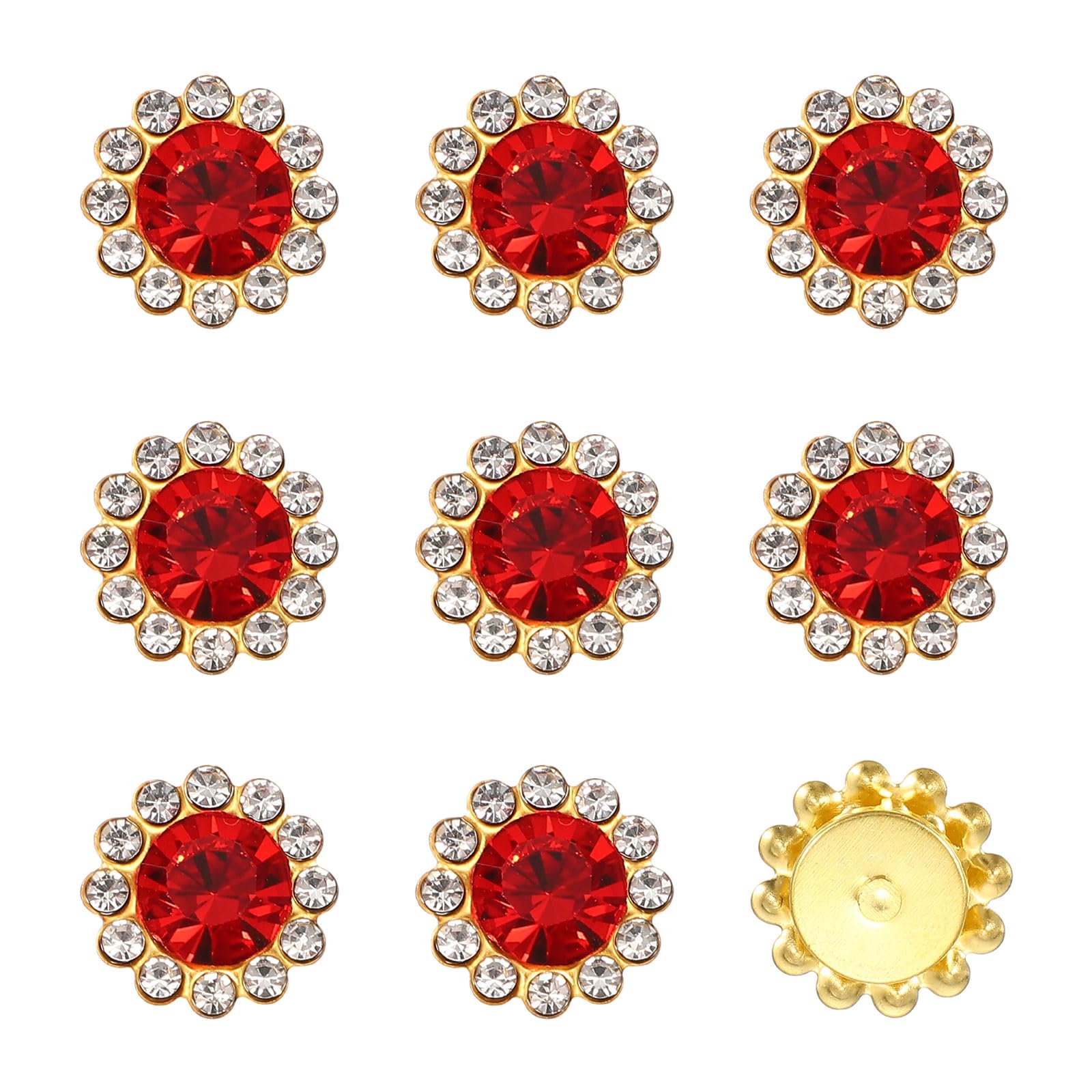 YELARXI 150Pcs 12mm Sew on Flower Rhinestones Crystal Glass Gems, Flatback Claw with Metal Base Crystals for Sewing Clothes Shoes Jewelry Belt Accessories, Bright Red