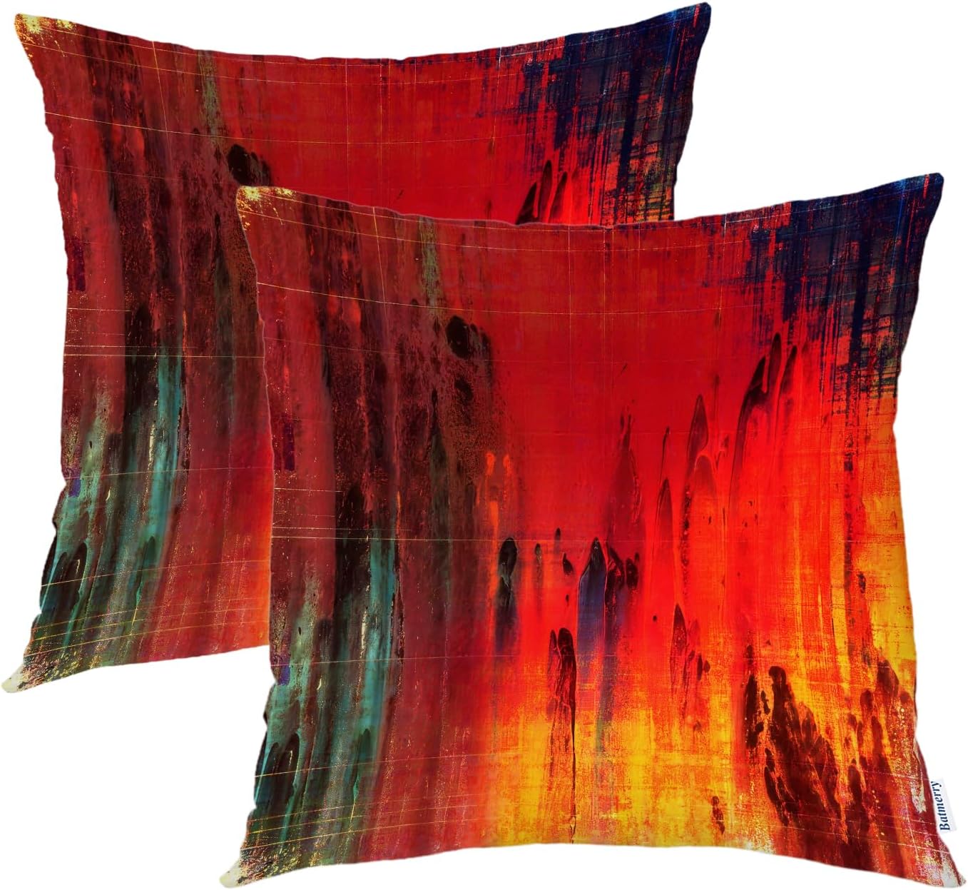 Batmerry Yellow Beige Ancient Texture Pillow Covers 20X20 Inch Set of 2, Old Grunge Blue Red Orange Green Double Sided Square Throw Pillow Covers Sofa Decorative Pillowcase Cushion