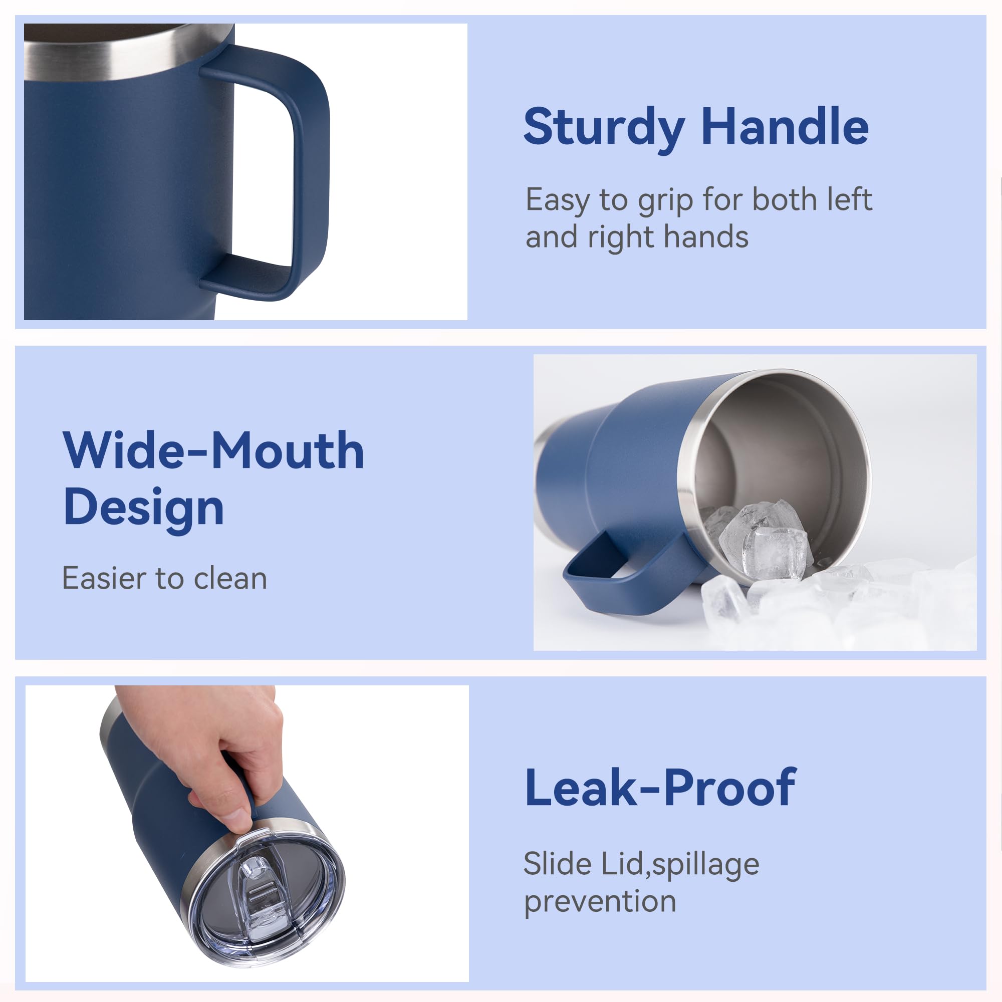 HASLE OUTFITTERS Trinkbecher mit Deckel, Edelstahlbecher mit Griff, isoliertes Reise-Kaffeebecher-Set mit Griff, doppelwandig, vakuumdicht, auslaufsicher, Marineblau, 12 Stück