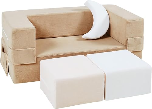 Sofá Modular para Niños, Sillón de Espuma para Niños Pequeños, Conjunto de Juego de Sofá de Felpa Convertible para Niños, Sofá Cama Plegable (Color