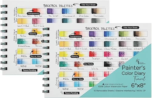 HG Art Concepts Diario de colores para pintores de tamaño de viaje 6 x 8 pulgadas encuadernado en espiral sin ácidos con 10 páginas para artistas