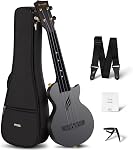 Enya Soprano Ukulele Carbon Fiber Nova U Mini 21" - Waterproof Ultra Portable Travel Ukulele with Case, Strap, Capo & Strings - Beginner Kit for All Weather Performance (Black)
