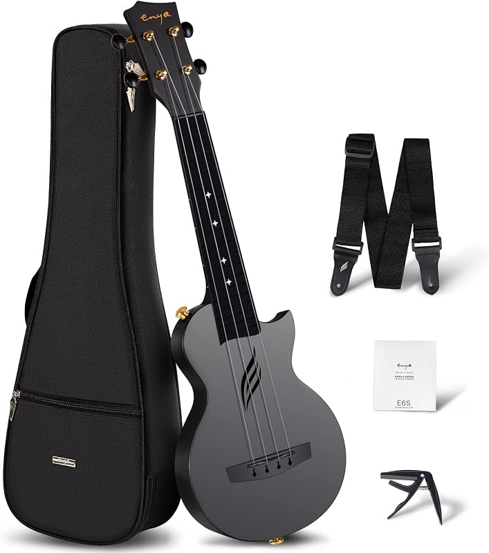 Enya NOVA U MINI 21-Inch Carbon Fiber Soprano Travel Ukulele, Black | Waterproof Body, Resists Humidity and Temperature Changes, 0.9 lb, Low-Action Setup, Beginner Kit: Case, Strap, Capo, Strings