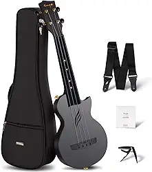 Enya Ukulele Soprano Nova U Mini Simple 53 cm – Ukulele de viagem de fibra de carbono – com kit para iniciantes inclui estojo, alça, capo e cordas (preto)