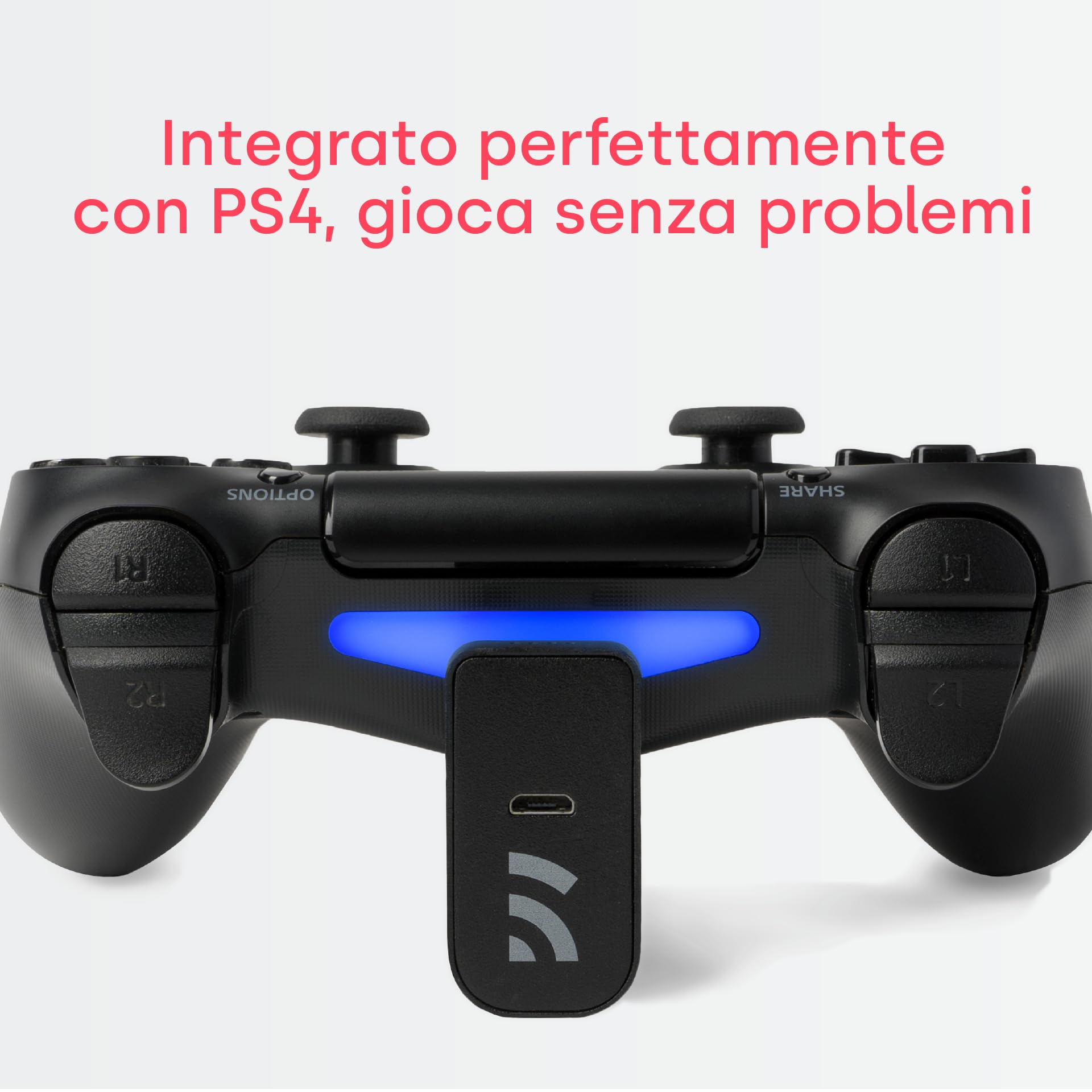 Remotto4 - Caricabatterie Wireless per Controller PS4 - +12 Ore di Autonomia - Batteria Portatile Facile da Trasportare - Nessun Cavo, Si Gioca Mentre Si Carica - Lunga Durata della Batteria