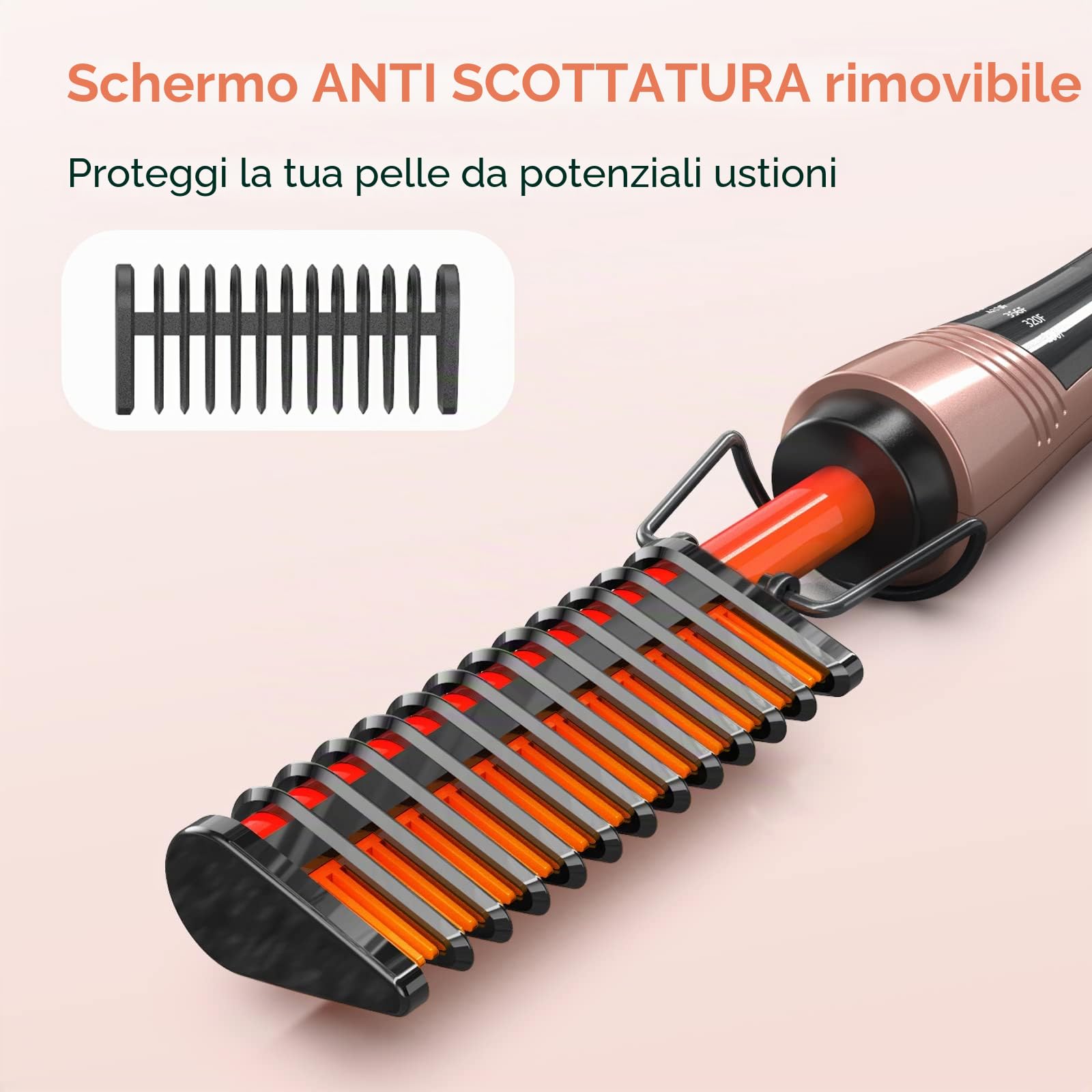 Pettine Elettrico per Parrucche, Afro Capelli e Barba, Pettine Lisciante Antiscottatura con Denti Infusi di Cheratina e Olio di Argan, Temperature Regolabili, Spegnimento Automatico