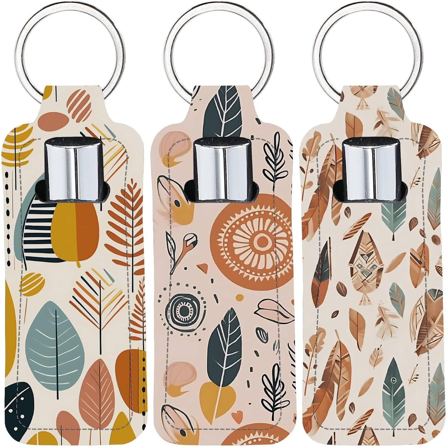 CRASPIRE Chapstick Holder Keychain Bohemian Style Lip Balm Pouch Colorful Rectangle Neoprene Printed Rubber Lipstick Portable Pocket Gloss Case Sleeve for Women Holiday Travel Makeup Storage Bag