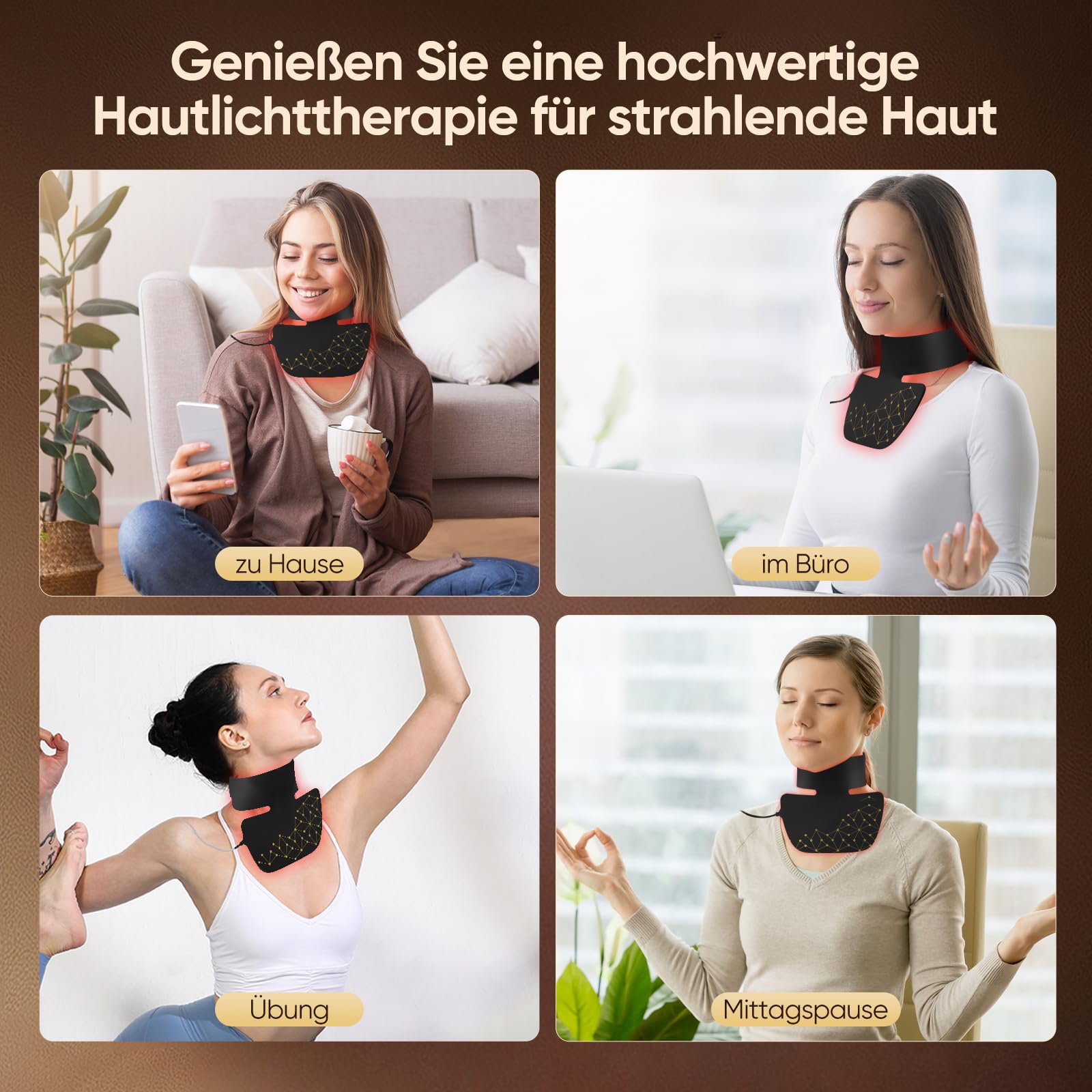 44 Triple-LED Rotlicht-Maske für Hals und Dekolleté, 4 Modi, Timer, Tragbares Silikon-Hautpflegegerät für zu Hause, Massagegerät mit LED-Lichttherapie