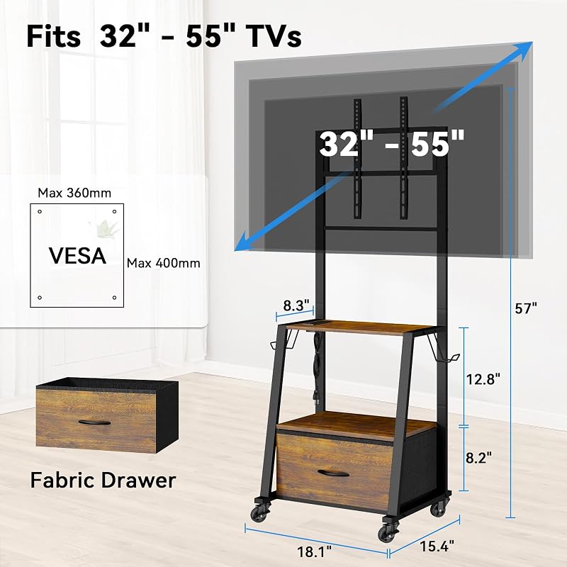 Rolling TV Stand on Wheels for 32-55 Inch TVs - V2 image 2