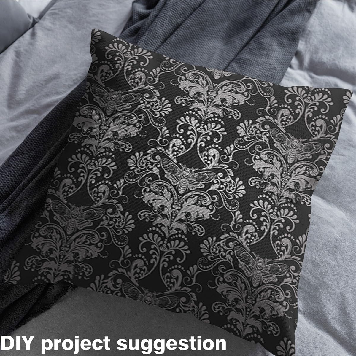 Vintage Victorian Baroque 2 Yards Fabric by The Yard for Adults Men - Ombre Damask, Grey Black Sugar Skull Upholstery, Medallion Design Decorative for Quilting Sewing - Waterproof