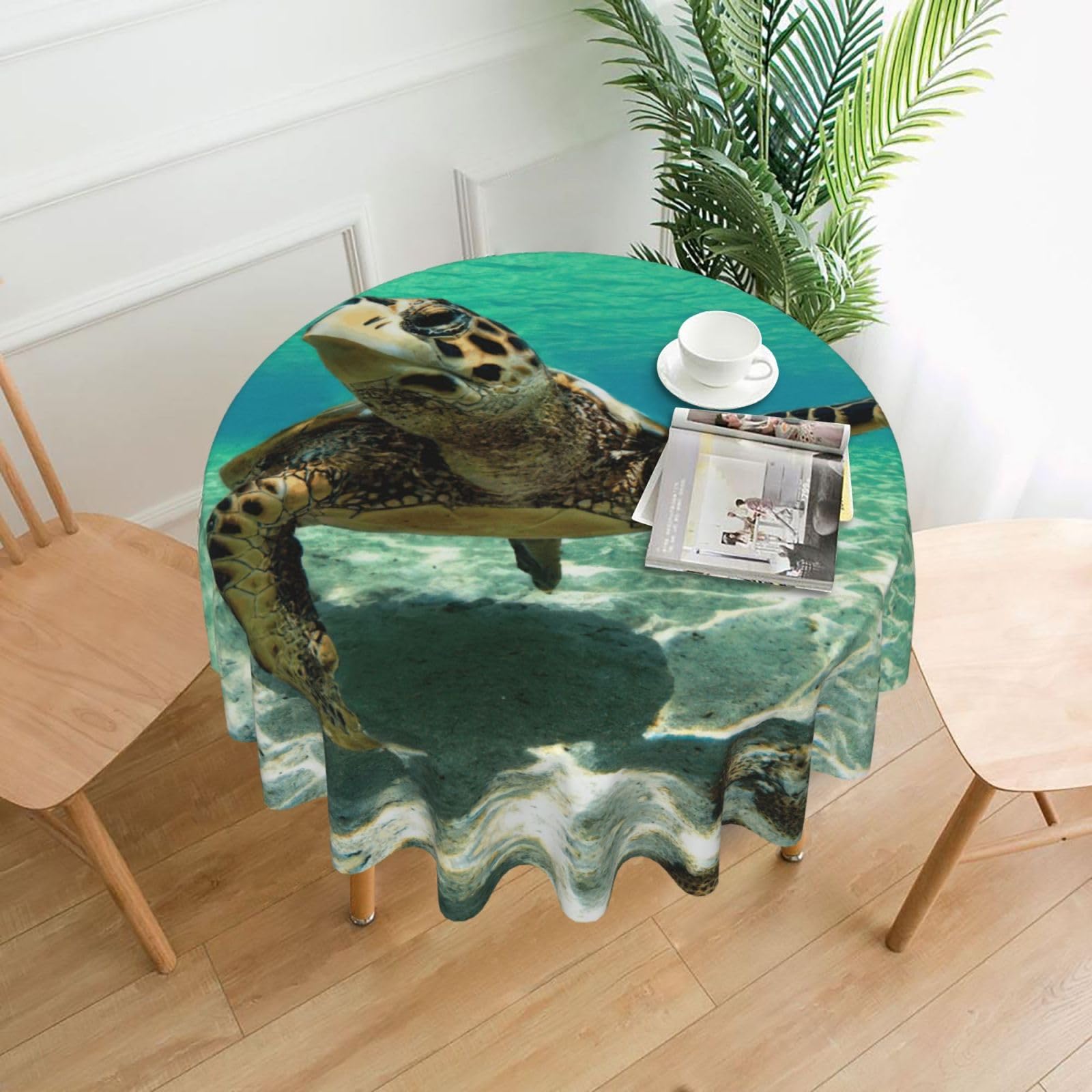 Uusnwaa Sea Turtle. Print Round Tablecloth 60 Inch, Stain Wrinkle Resistant Washable Polyester Table Cover For Kitchen Party