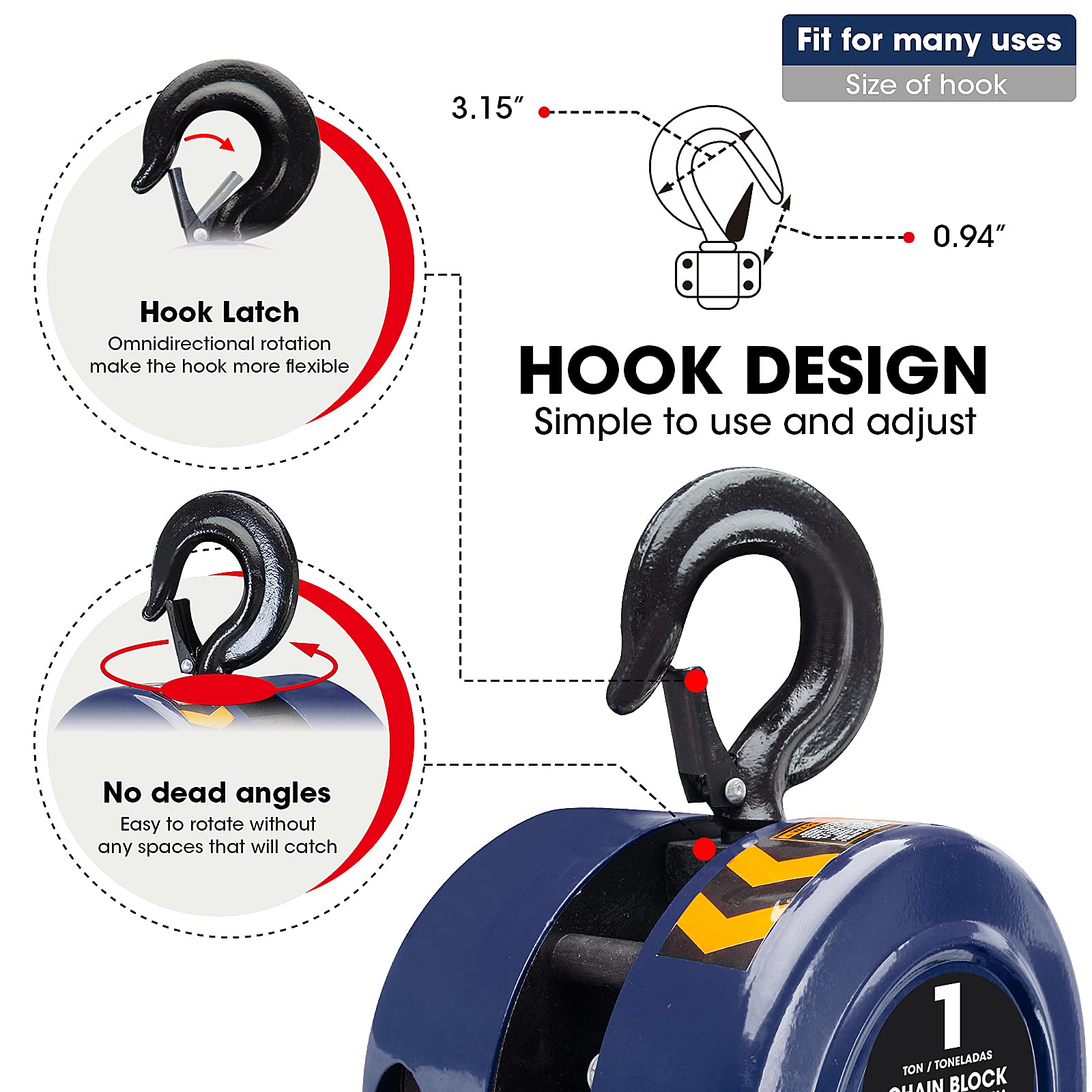TCE ATR9010U Torin Sollevamento manuale a catena in acciaio con 2 ganci resistenti, capacità 1 tonnellata, 2,5 m, blu