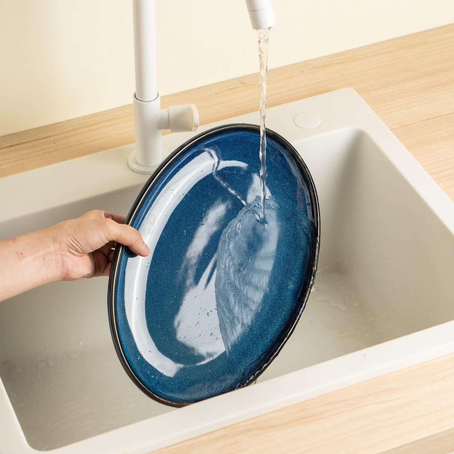 Ceramic Large Serving Platters- Set of 3 Oval Platters for Entertaining. Modern Kitchen Dishes for Dinner, Fruit, Salad, Turkey, etc. Oven, Dishwasher Safe, 15.75" / 13.75" /12",Royal Blue - Image 6