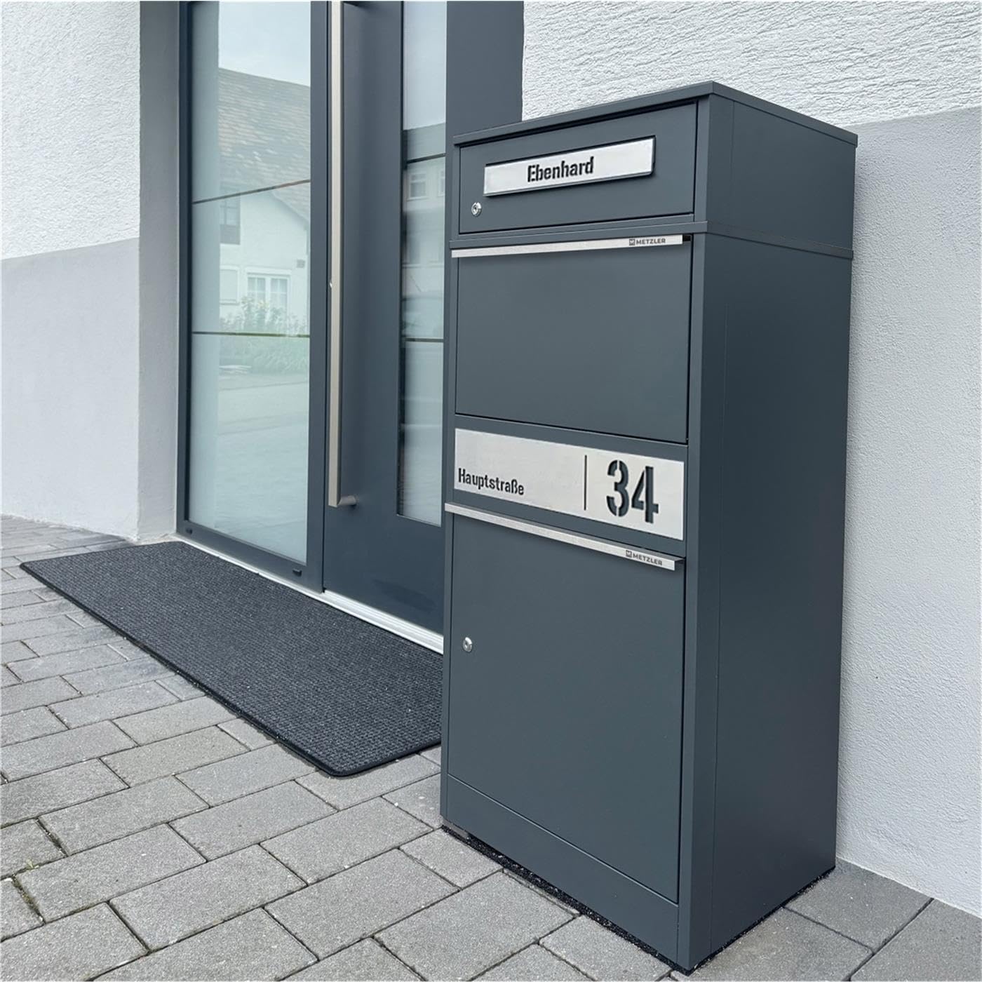 Metzler® boîte à Colis verrouillable avec Plaque Nominative et Grand Compartiment – Anthracite RAL 7016 – Acier thermolaqué, Gravure Laser Durable, réception sans Contact, 10 Ans pièces Bispo 2