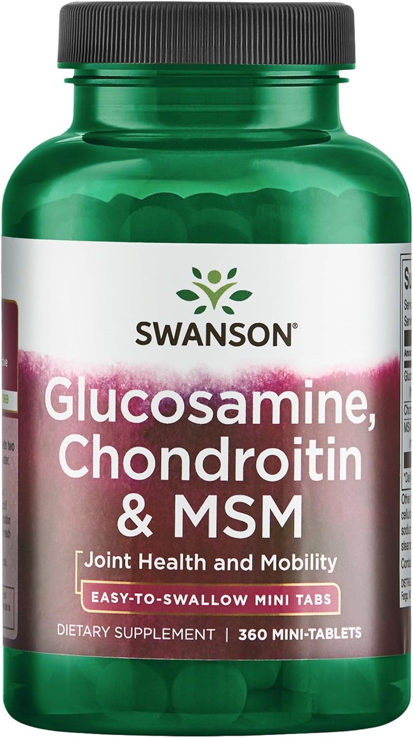 Swanson Glucosamine, Chondroitin & MSM - Cartilage & Joint Health Supplement* - Supports Mobility & Flexibility* - Easy-to-Swallow Mini Tablets - Gluten Free & Non-GMO - 360 Mini-Tablets