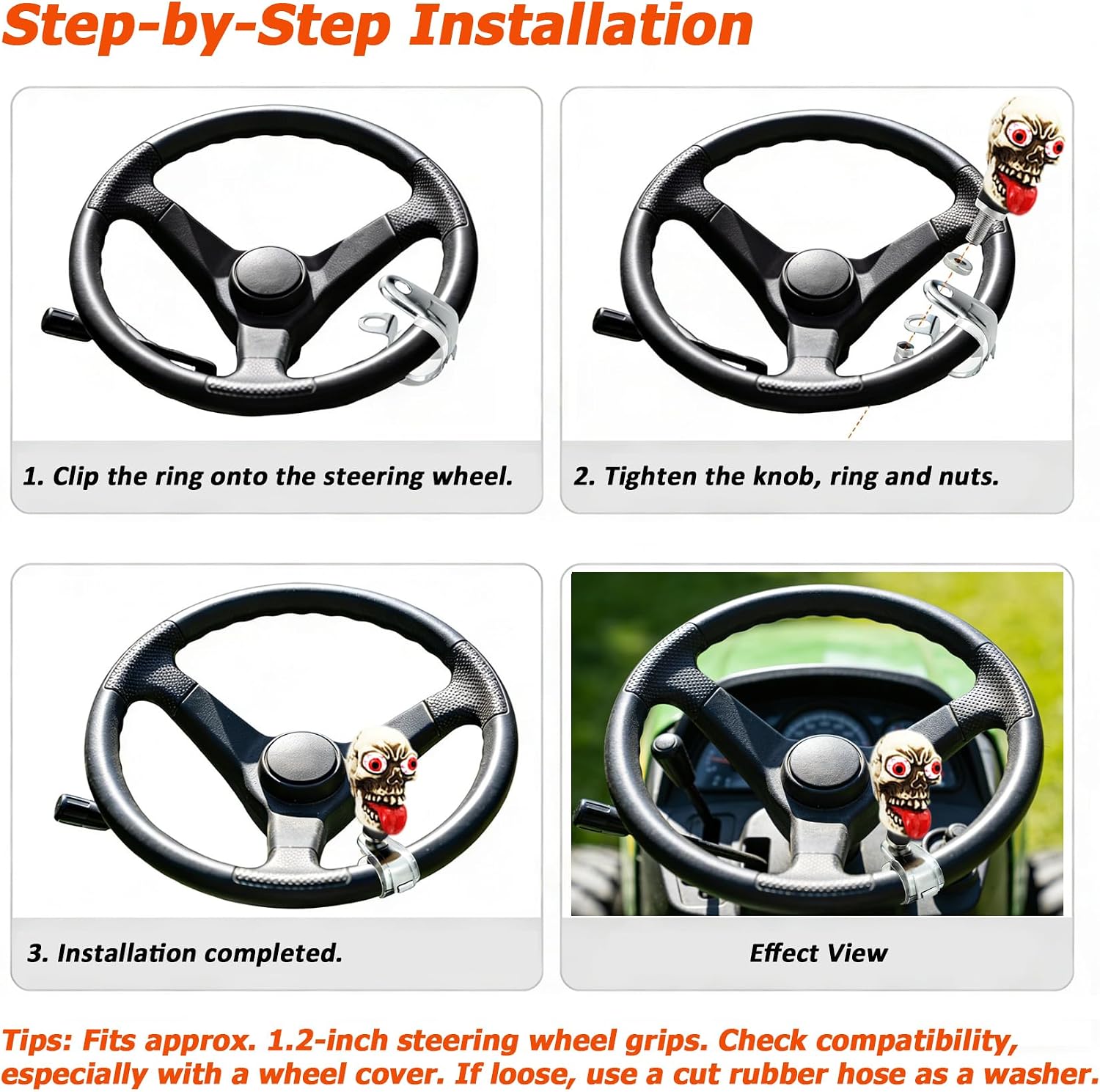 Skeleton Head Steering Wheel Spinner Knob Car Turning Suicide Booster Assist Grip Handle Fit Most Agricultural Tractors Forklifts Lawn Mowers, Beige