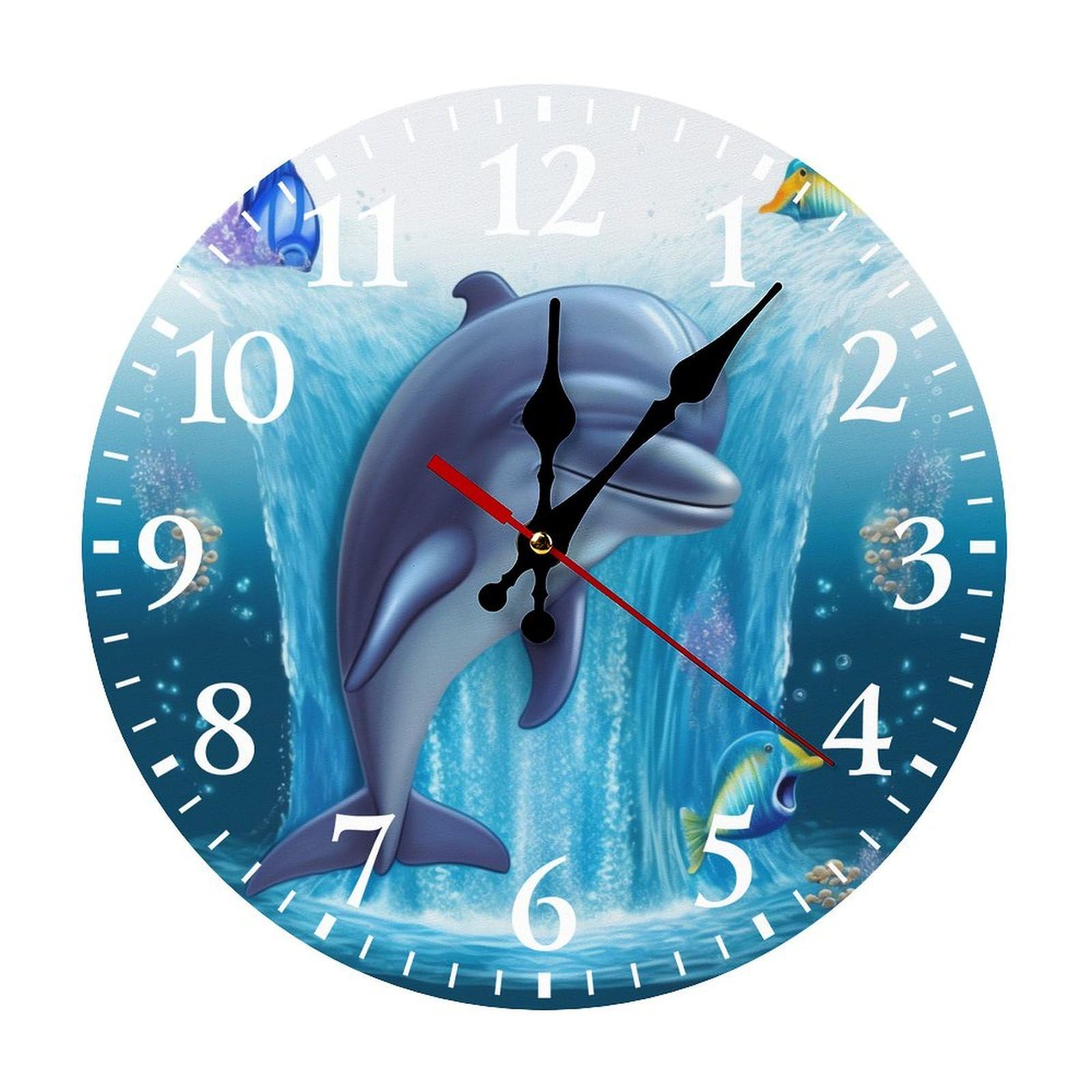 NTVOWPZO 10 Inch Wall Clock Dolphin Battery Operated Wall Clocks Silent Non-Ticking Round Wall Clock for Living Room Kitchen Home Office Wall Decorative Clock