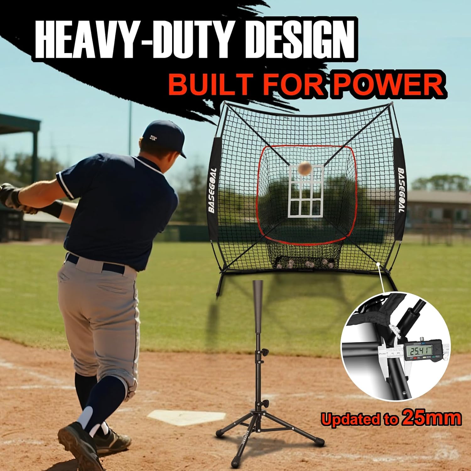 6'×6' Baseball Softball Practice Net,Baseball Backstop,with Batting Tee,Ball Caddy,for Hitting Pitching Batting Catching with Bow Frame,Bonus Strike Zone,Target,Portable and Foldable - Image 5