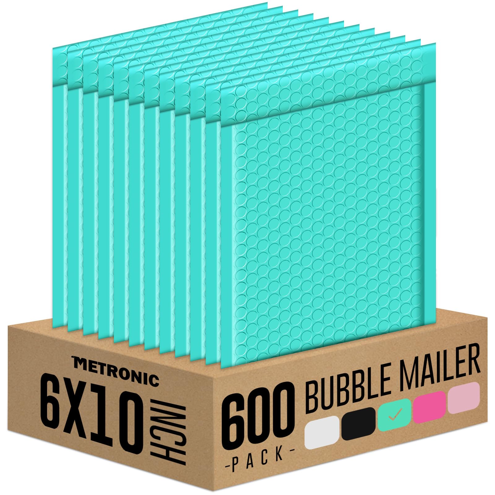 Metronic Bubble Mailers 6x10 Inch 600 Pack Teal Bubble Mailers Usable Size 6x9'' Waterproof Padded Envelopes for Decorations Packaging, Shipping,