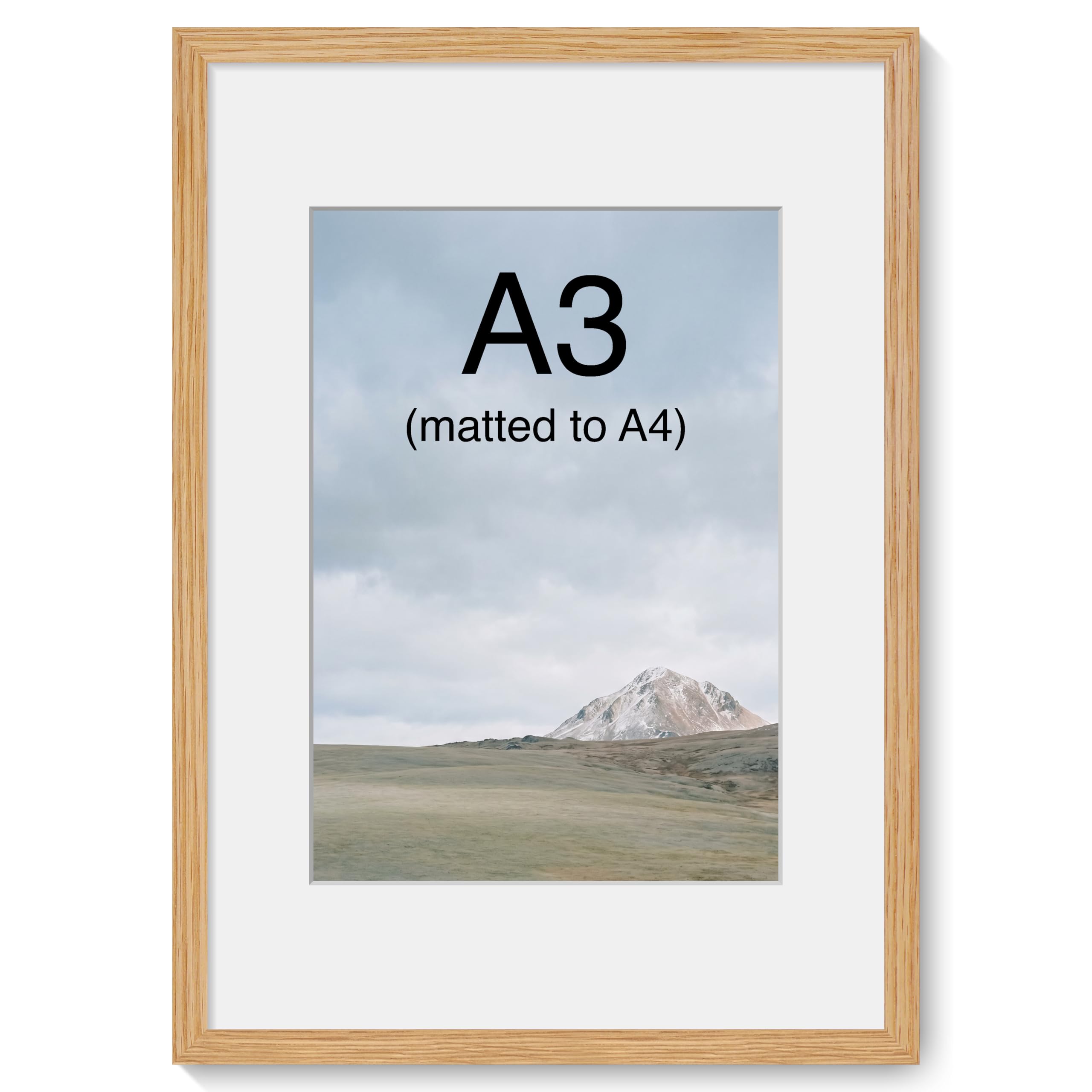 A3 Picture Frame, 100% Solid Oak Frame with Tempered Glass, A3 Frame with Mat for A4 Photo, Wall Mountable A3 Poster Frames for Photos Certificates Art Print Posters, Home Office Gallery Décor