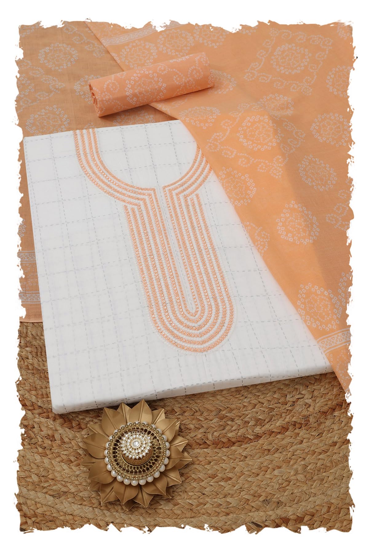 soch Womens White Cotton Checks Dress Material With Machine Embroidery and Sequin Details-picture-11