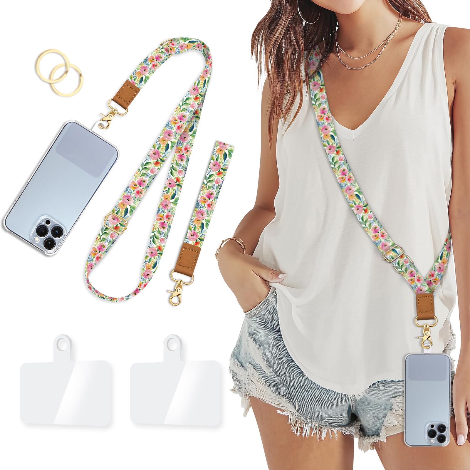 Piefly Cell Phone Lanyard Crossbody Wrist Strap Adjustable for Women Flower