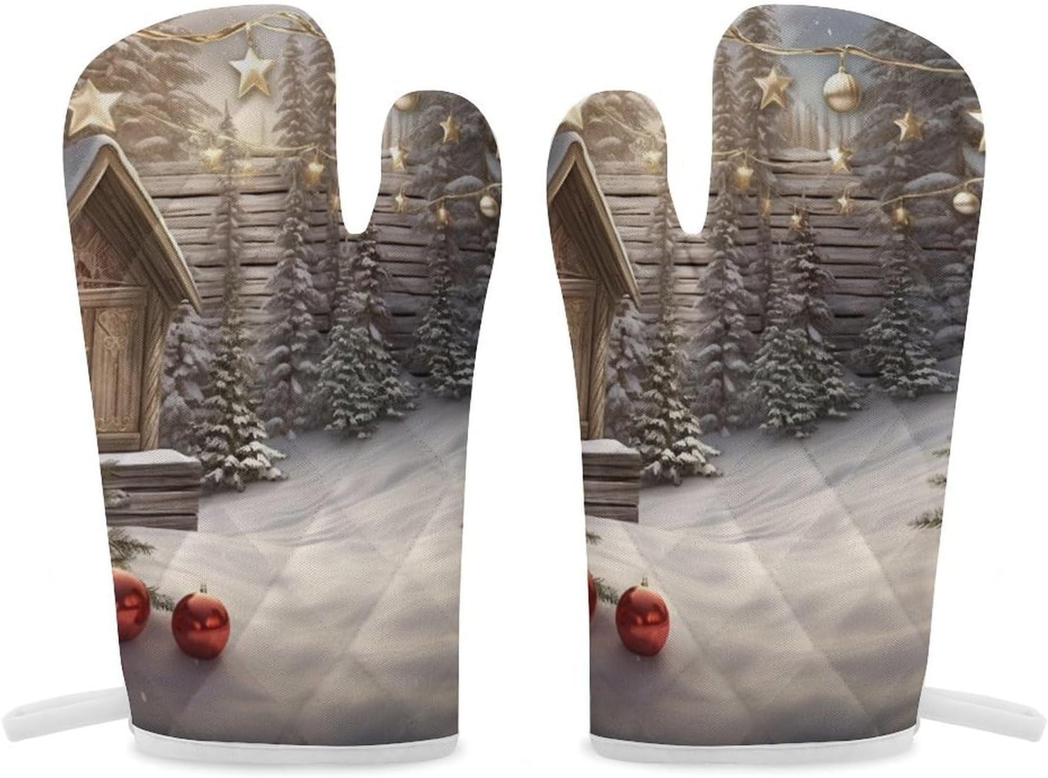 2 Pcs Oven Mitts Heat Resistant Kitchen Gloves Soft Safety Christmas Wood Oven Glove for Microwave, Barbecue