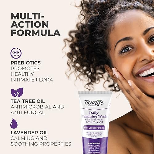 Miniatura 4 de NewLife Naturals Lavado femenino diario para equilibrio de pH y control de olores para higiene femenina  Con prebióticos y aceite de árbol de té