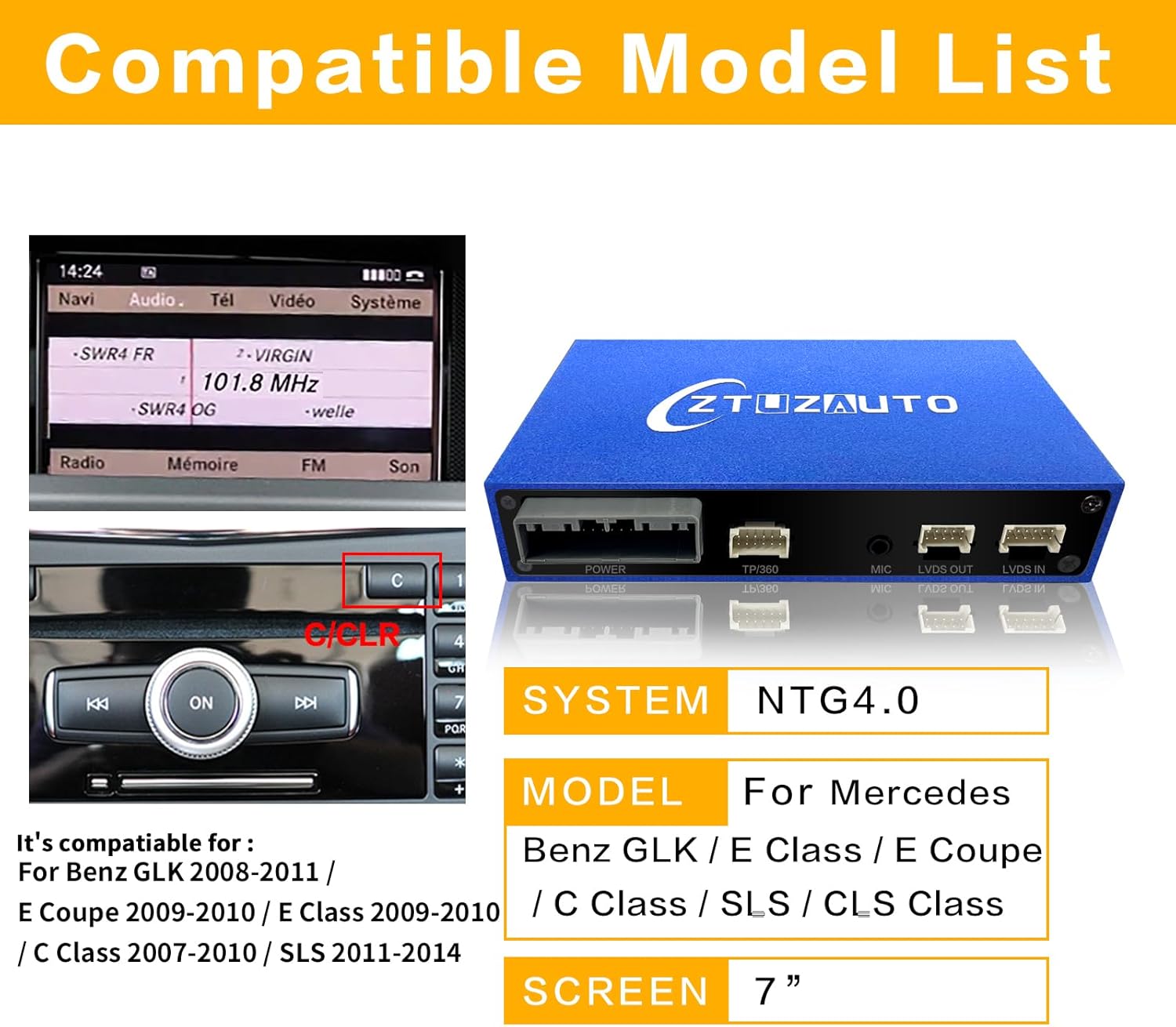 Compatible model list for Mercedes Benz NTG4.0 systems