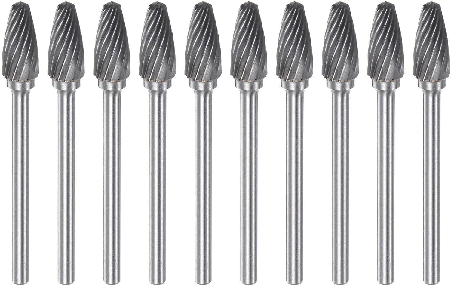 Toolparts And Accessories 10pcs 1/4" (6mm) Head 1/8" (3mm) Shank F-Shape Single Cut Carbide Rotary Burrs (#CN#130824-03289)