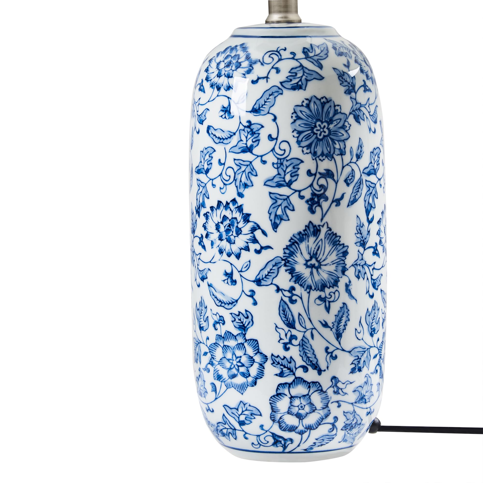 Beliani Stilvolle Tischlampe mit Porzellansockel und Blumenmuster Leichter Leinenschirm Wohnzimmer Schlafzimmerbeleuchtung Blau und Weiß Aibonito